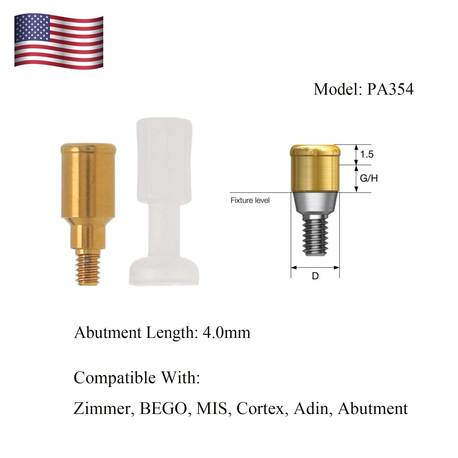 US Locator Abutment for Zimmer Screw-Vent 3.5 Titanium Abutment Male Cap Inserts