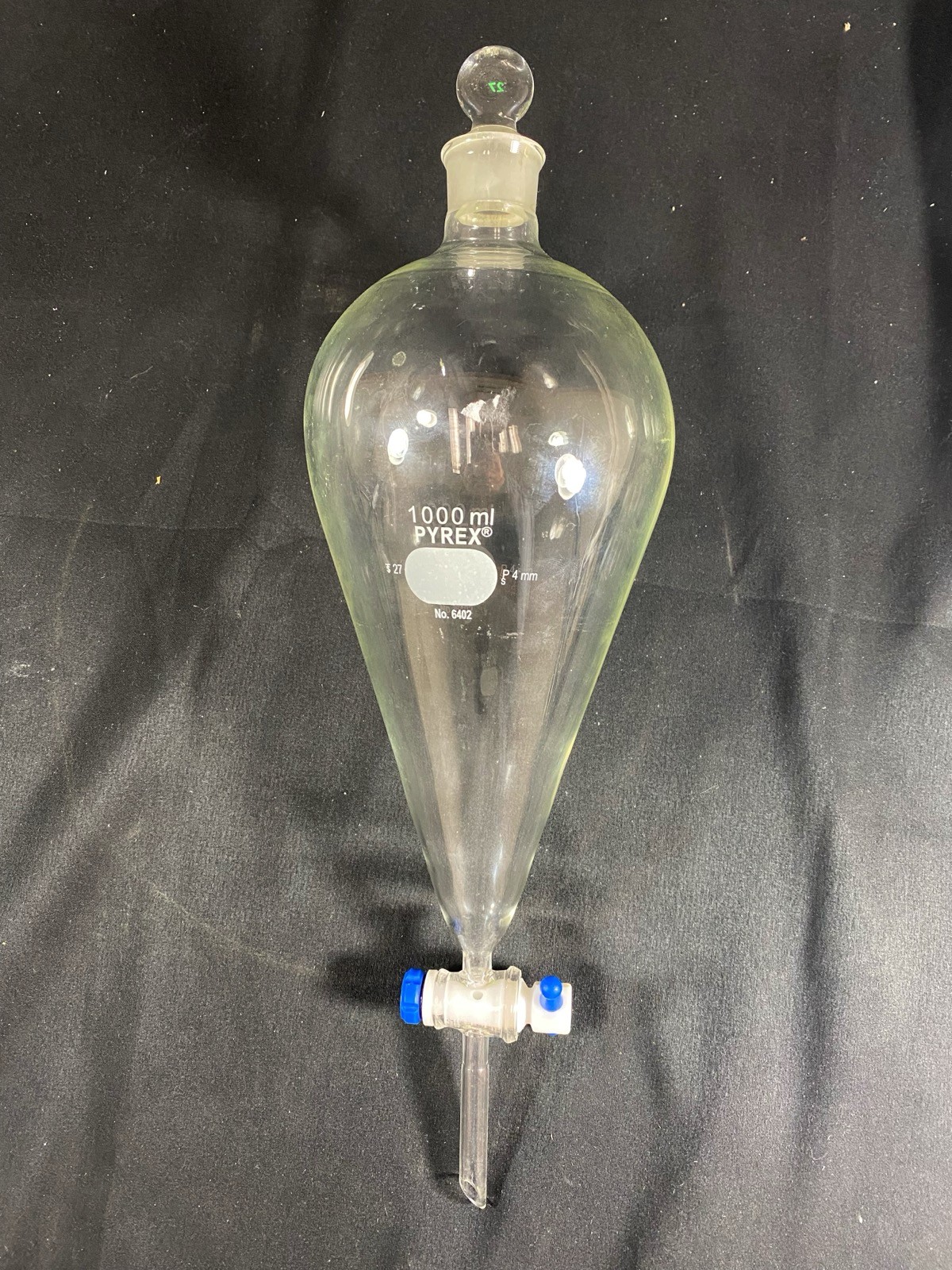 PYREX 1000mL Thick Wall Squibb Separatory Funnel Stopcock #27 Neck 6404-1L