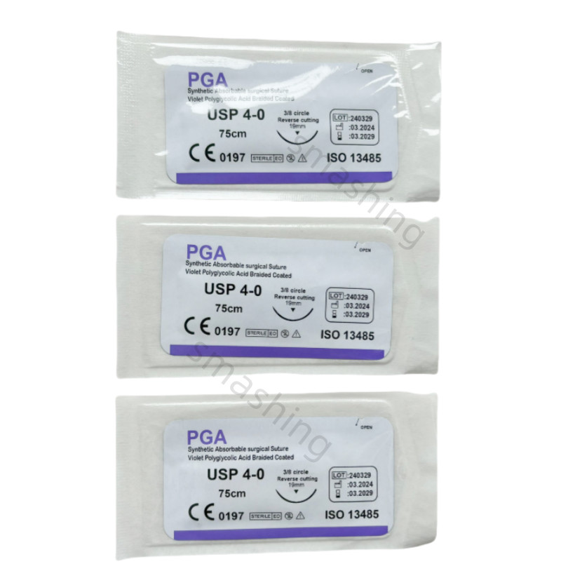 50Pcs Dental Absorbable Oral Surgical Suture Violet PGA 4-0 75cm 3/8 Reverse Cut