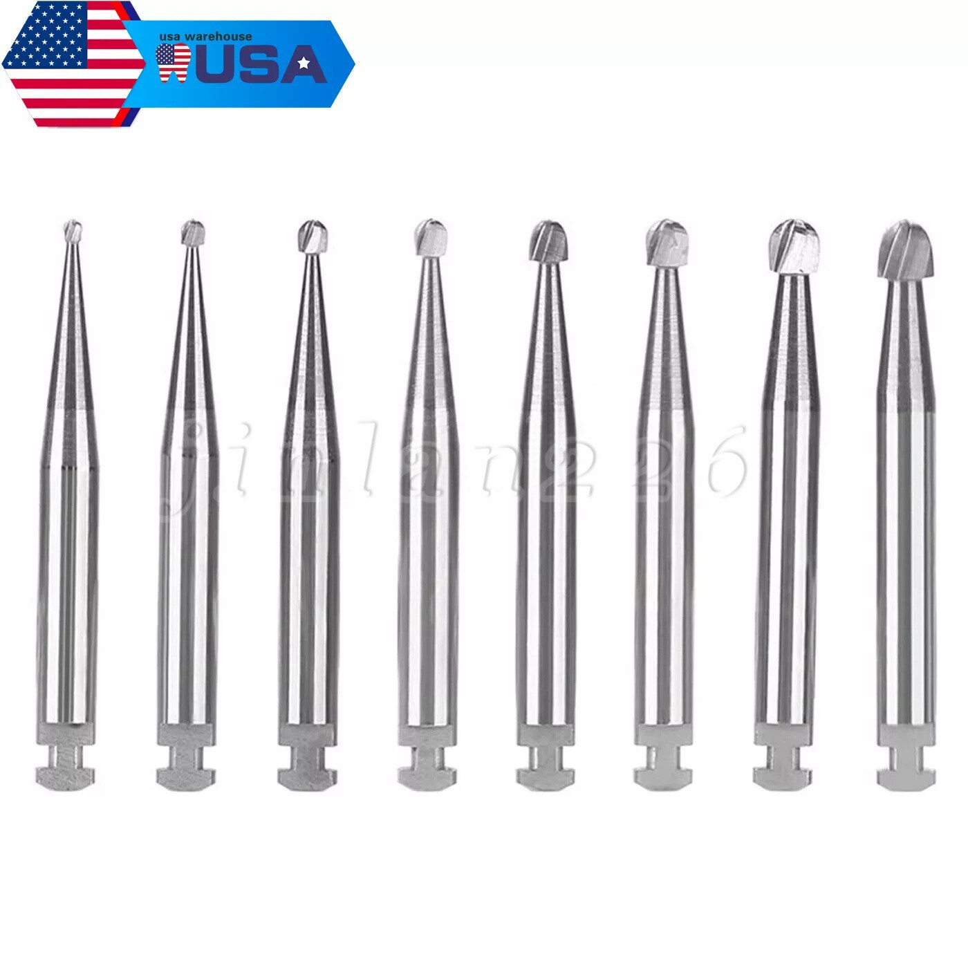 5 Pcs/Pack Dental RA Round Carbide Bur For Slow Speed Latch Type RA 1#-8# USA