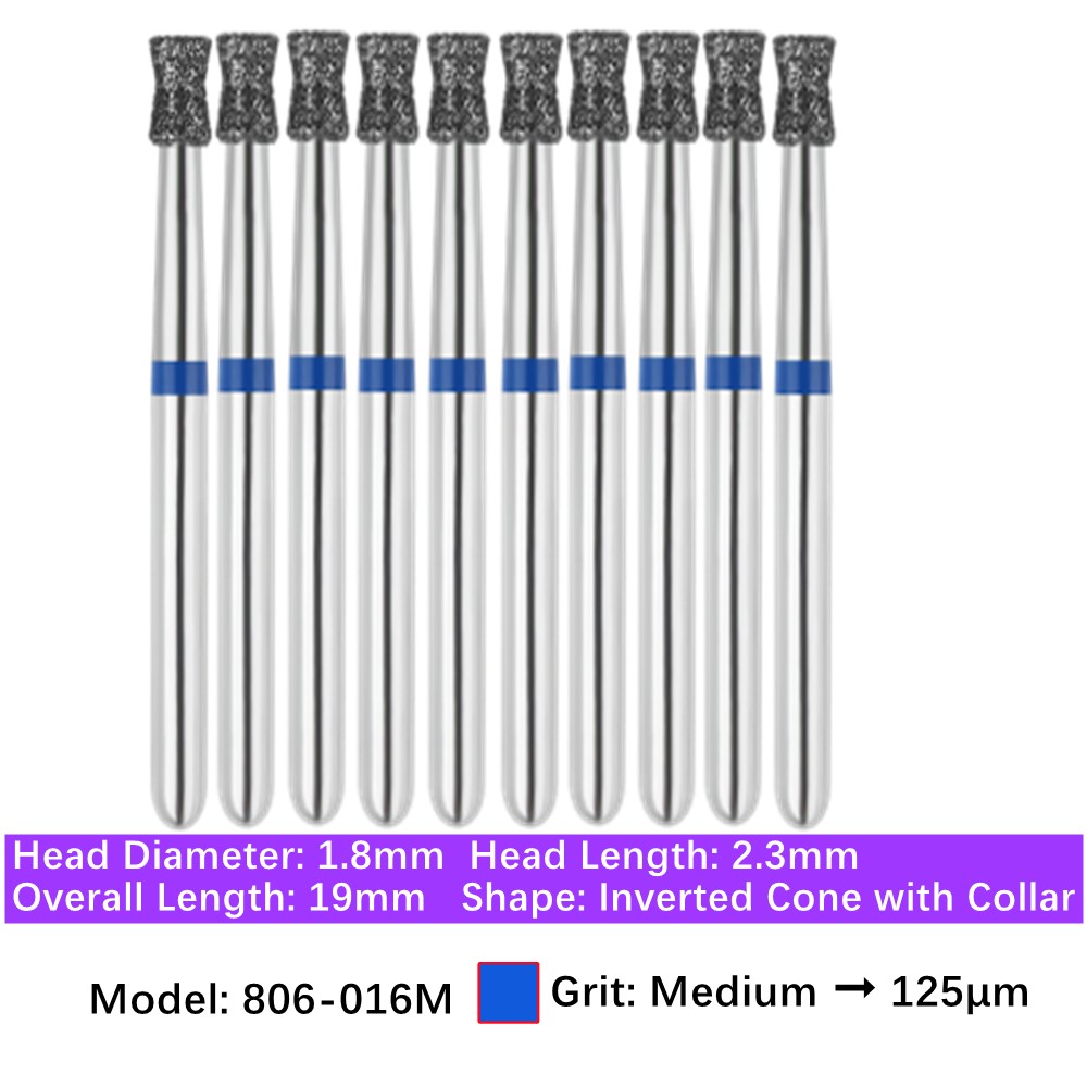 10pc Dental FG Diamond Burs Double Inverted Cone 806-016M Medium Grit High Speed