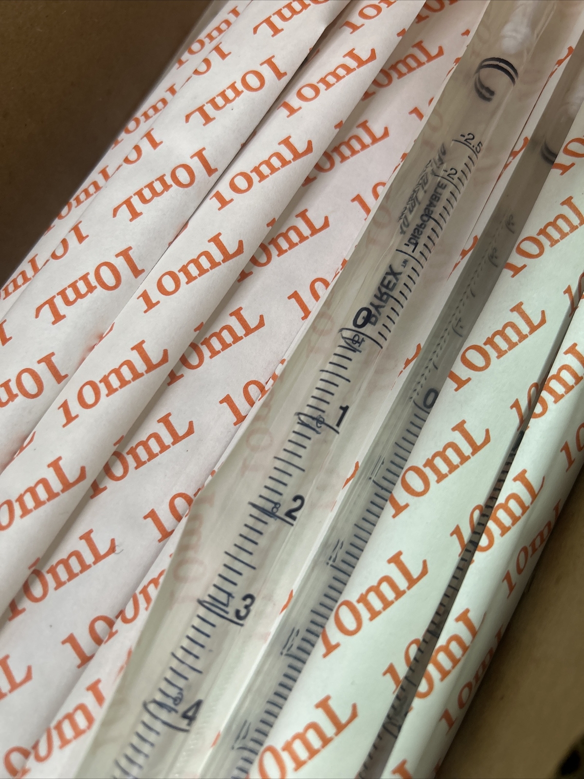 Box of 100 Corning Pyrex 7077-10N Pipets Serological 10 ml x 0.1 Glass Pipettes