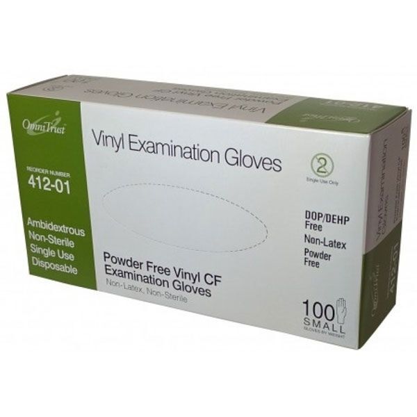 OmniTrust Vinyl Exam Gloves – Small 100/Box. Powder free, Latex free