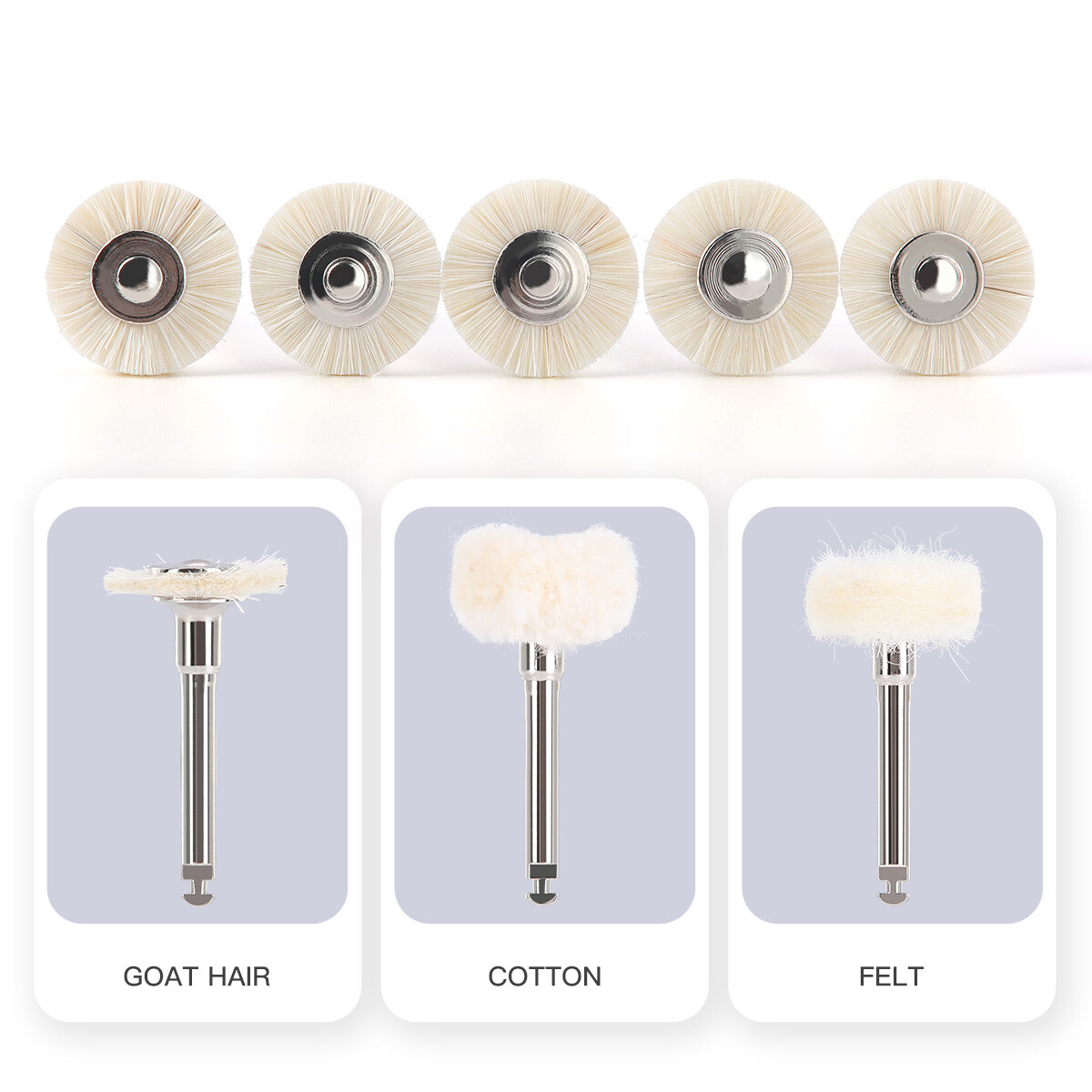 5Pcs/Pack Dental Goat Hair Polishing Brush Buffing Wheel 2.35mm for Rotary Tools