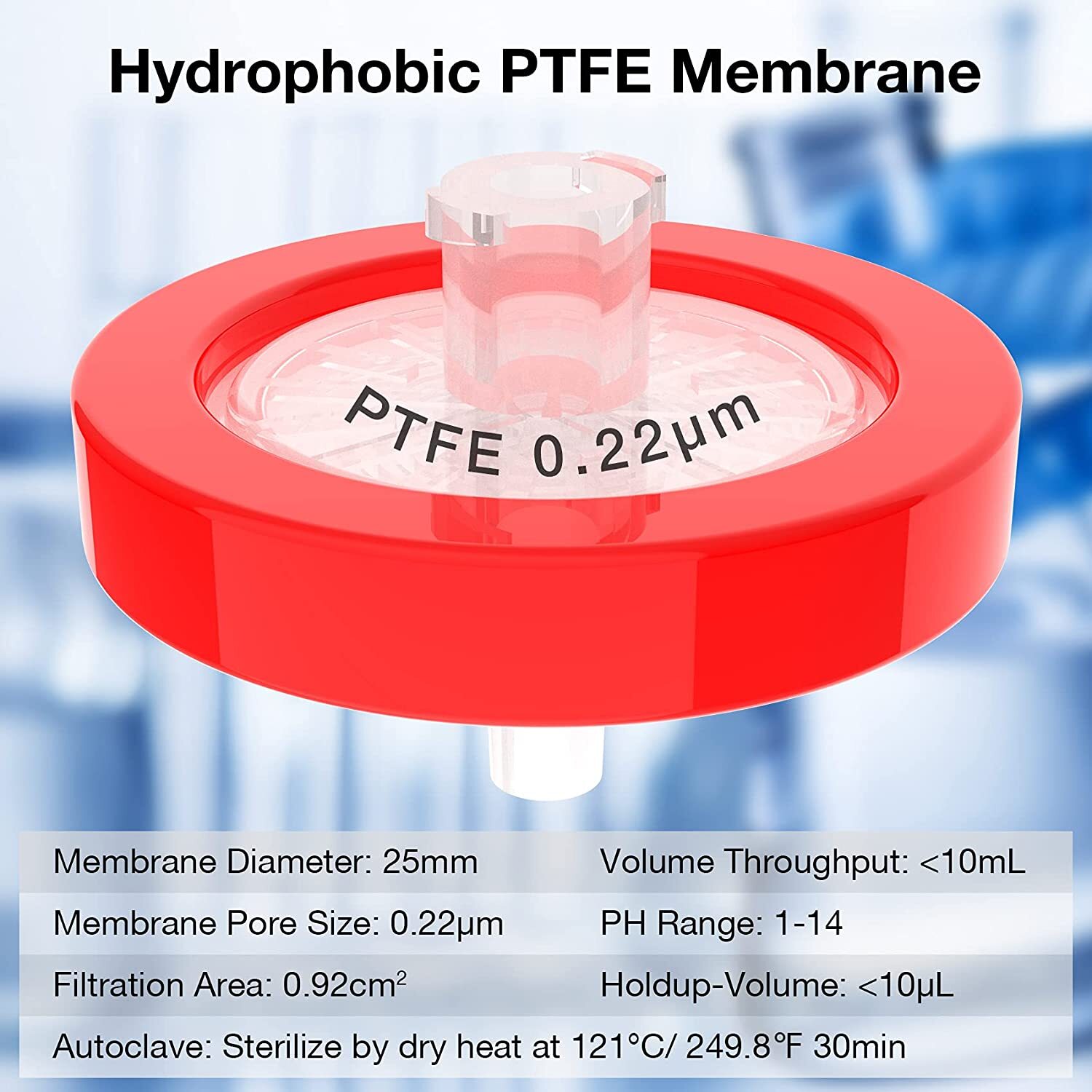 PTFE Syringe Filter 13mm,0.22 um Pore Size,Hydrophilic NonSterile Lab Filtration