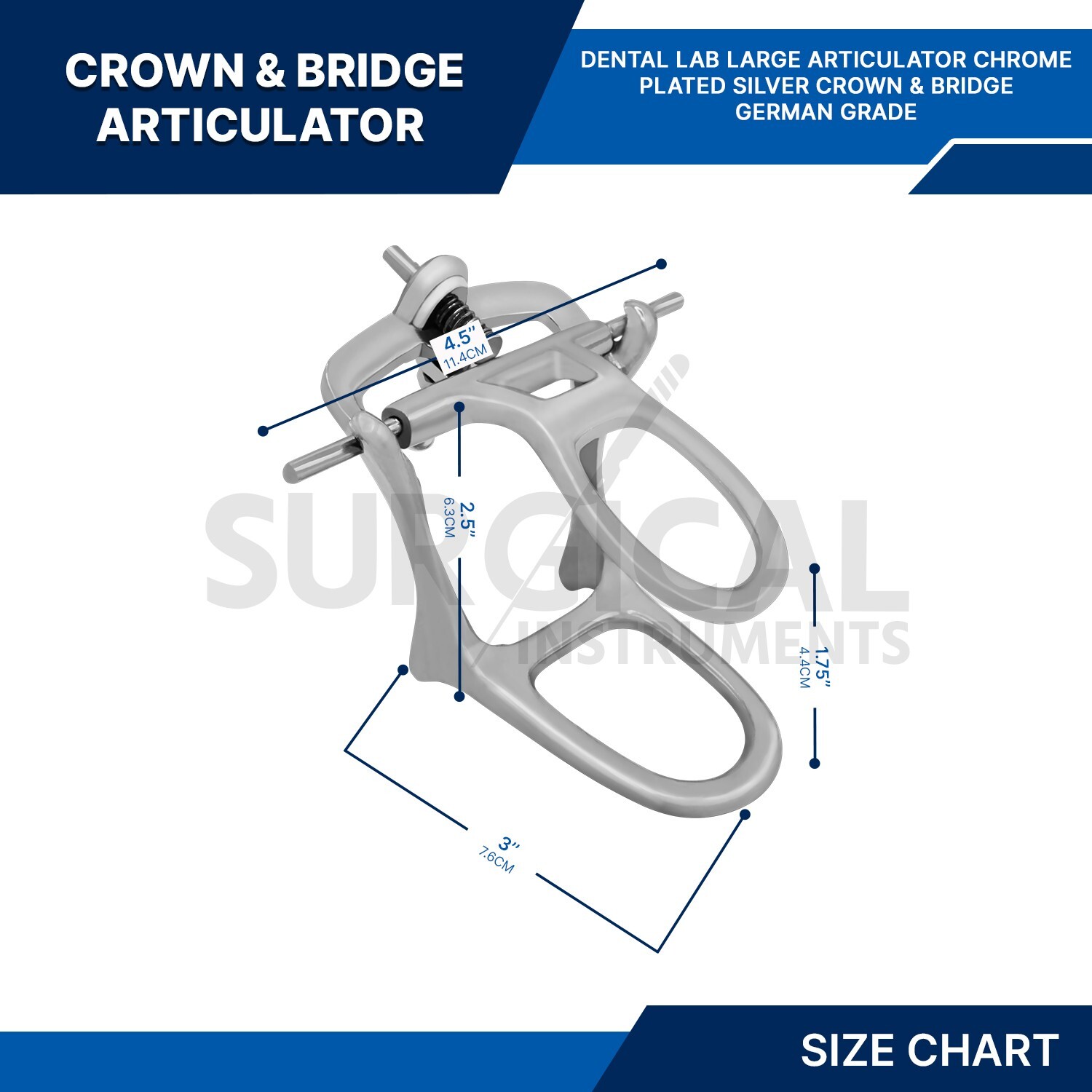 Dental Lab – Large Articulator Chrome Plated Full High Arch Adjustable German Gr