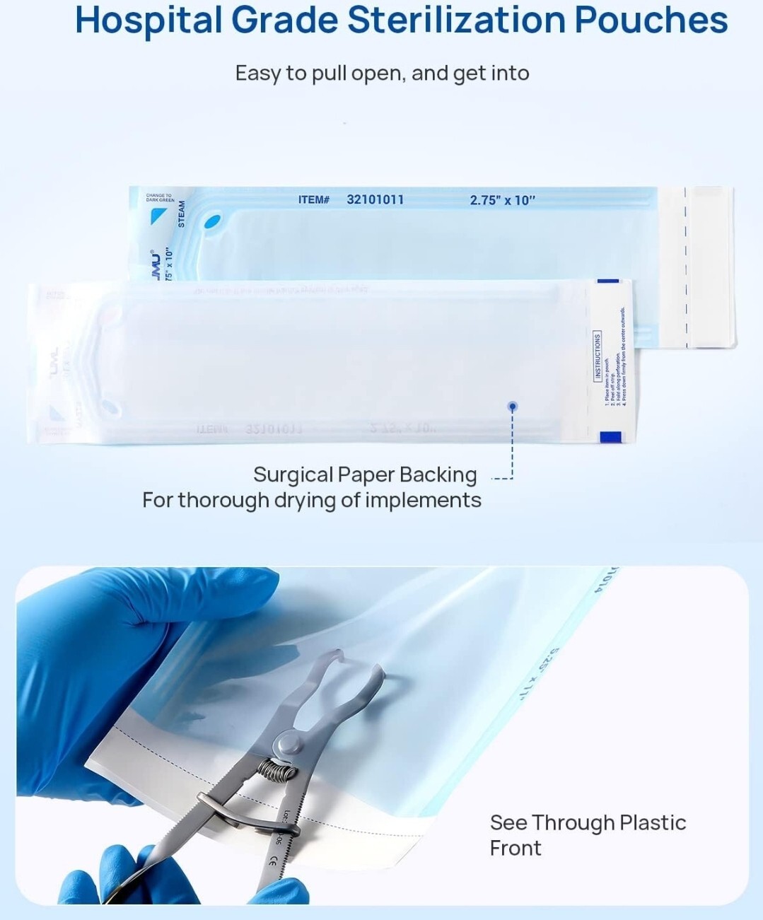 200 Self-Sealing Sterilization Pouch, 3.5″ x 6.5″ (5.25) Paper/Blue Film (1 Box)