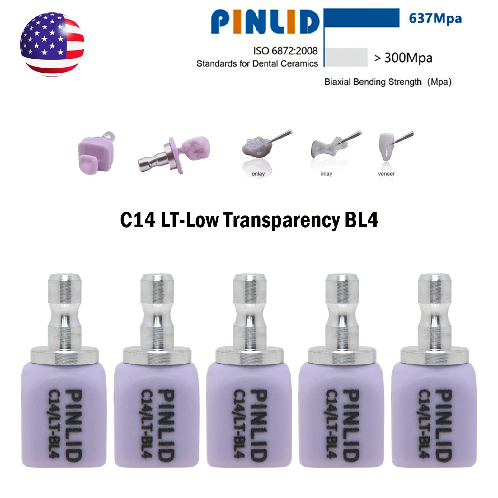 US C14 Dental Glass Ceramic Blocks LT Lithium Disilicate CAD/CAM CEREC 5Pcs/Box