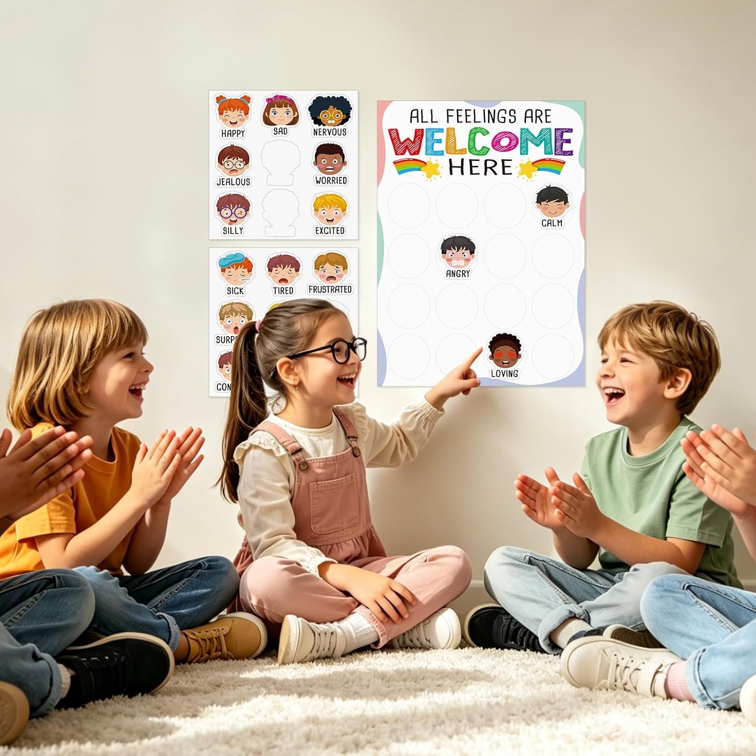 Feelings Chart for Kids with 18pcs Emotion Stickers 12×16.5 Inch Prek Emotion…