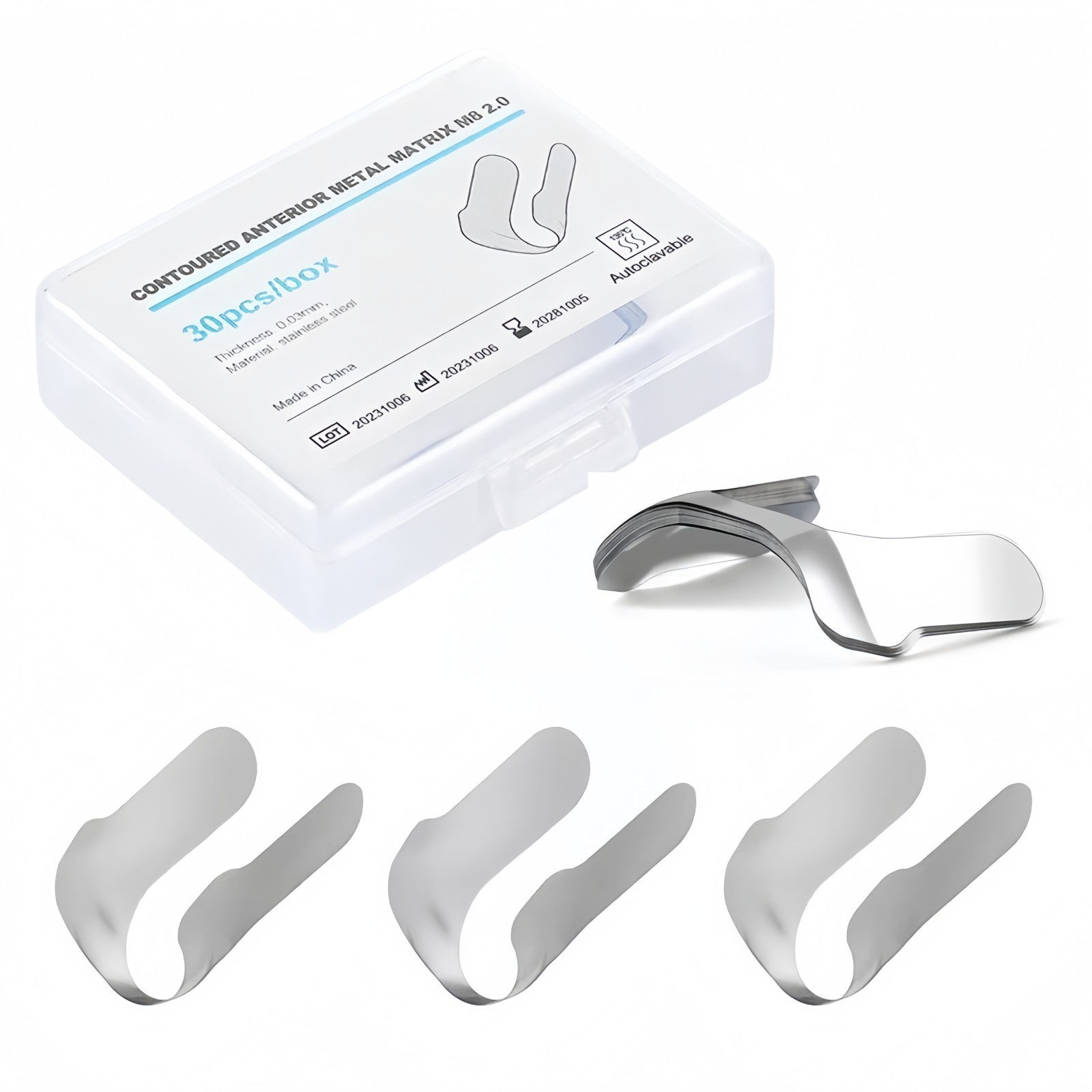 30Pcs Dental Anterior Matrix Bands Sectional Contoured Twin Matrices Metal Strip