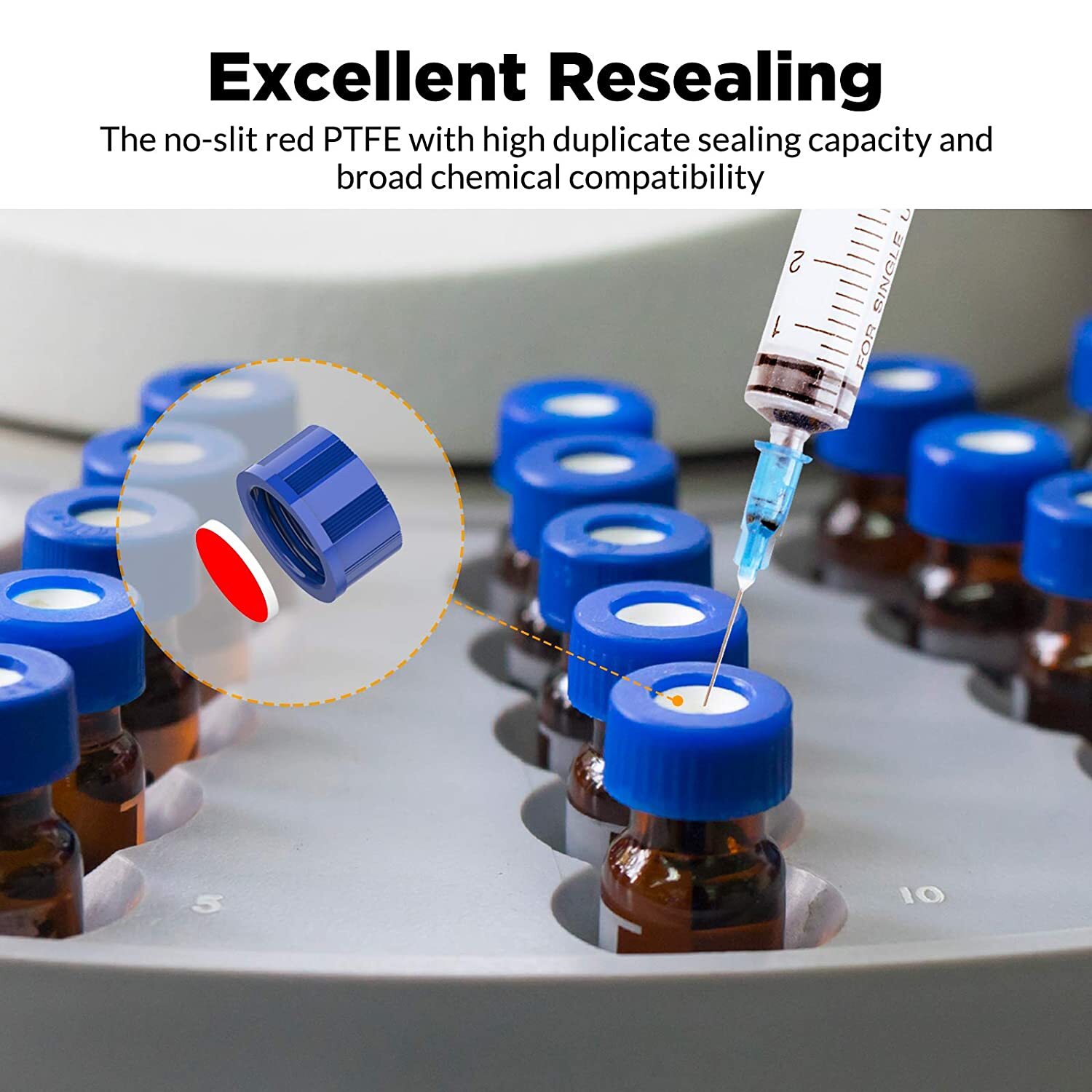 9mm Blue Screw Caps Teflon/Rubber Liner Red PTFE for 9-425 LAB Vials HPLC/GC