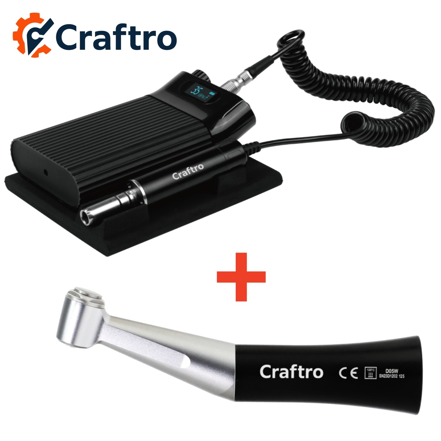 Craftro 35K RPM Dental Lab Portable Brushless Micromotor 3/32” E-type Handpiece