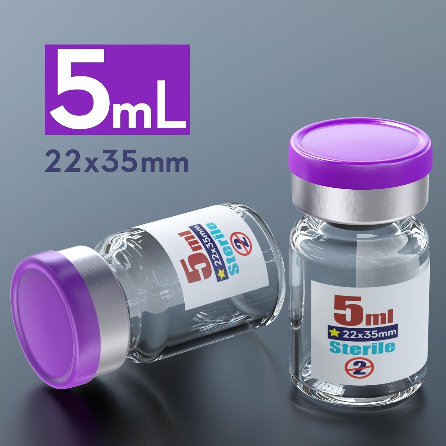 10-Pack Sterile 5ml Glass Vials with Self-Healing Injection Port & Cap