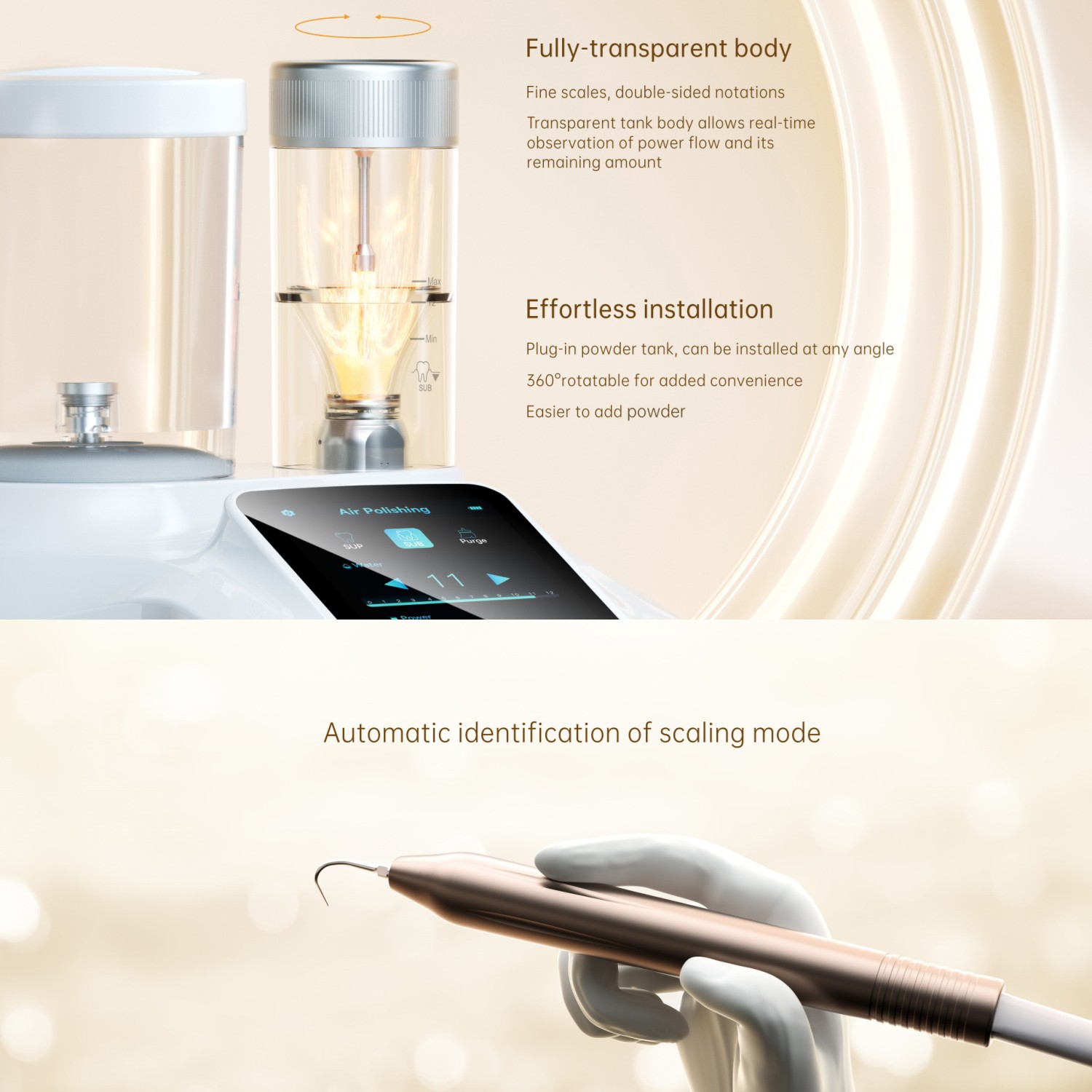 Woodpecker PT-B Mini Dental Air Polisher Wireless Foot Control w/ Prophy Powder