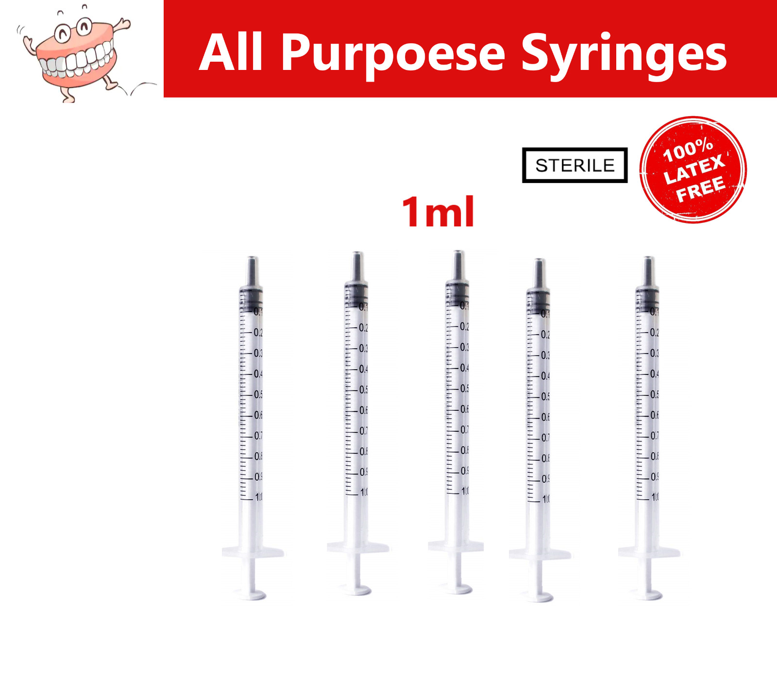 1ml / 1cc Syringe (No Needle), Luer Slip Luer-Lock Syringes, 1ml, 3-part Sterile