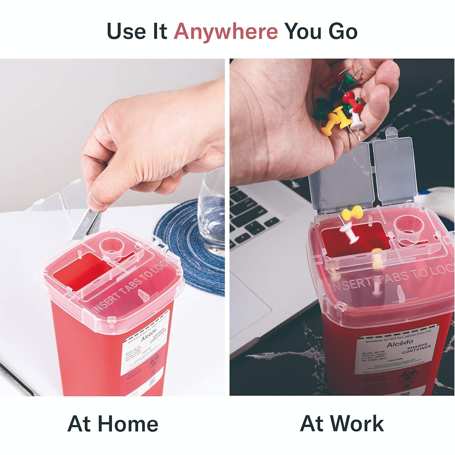 Portable 1 Quart Sharps Container Set for Home & Professional Use – 3 Count