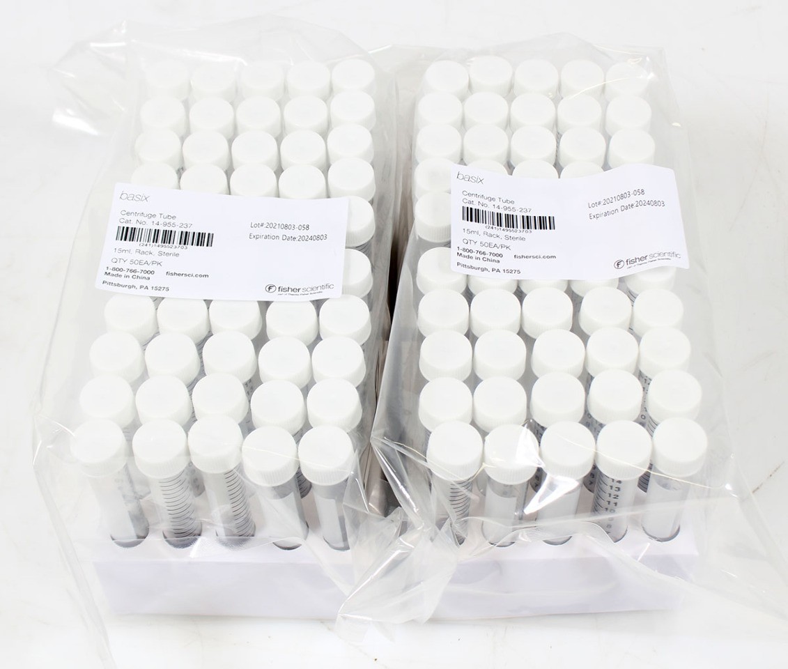Fisher Scientific 14-955-237 15mL Sterile Conical Centrifuge Tubes, 100pcs