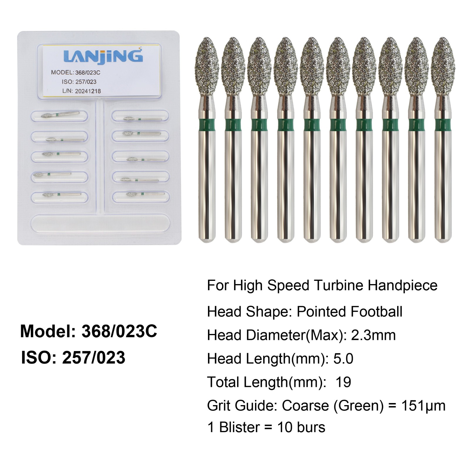 Dental Diamond Burs Football Bur FG Fine Coarse High Speed Friction Grip 368 379
