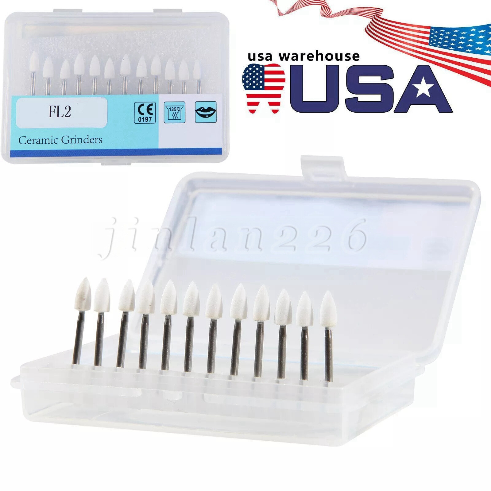 SANDENT Dental White Stone Polishing Burs FG Aluminum Oxide Flame Shape