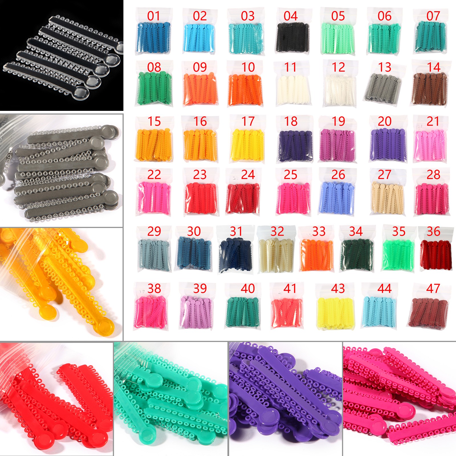 1 Bag Dental Orthodontic Ligature Ties Elastic Rubber Bands 45 Colors 1040 Pcs