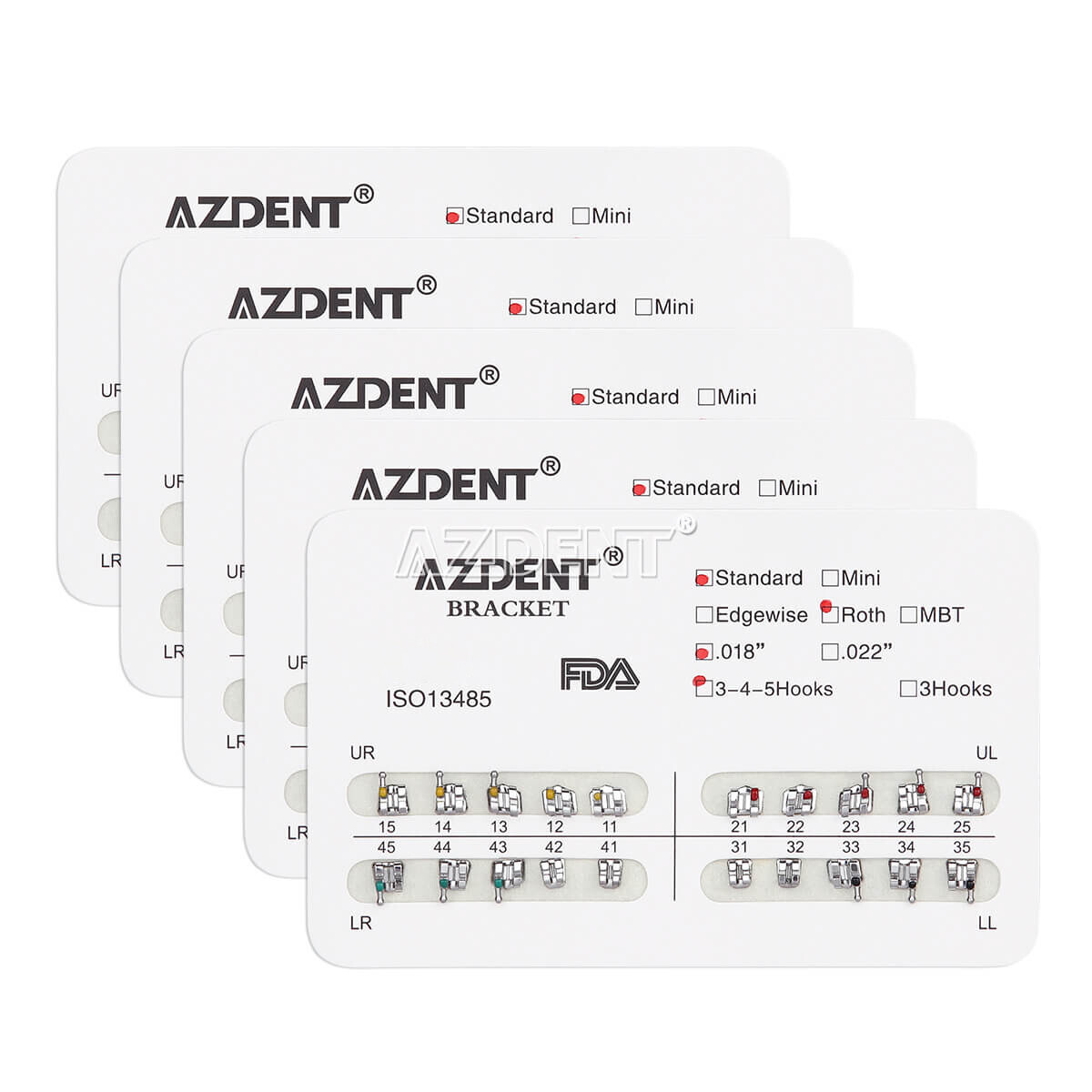 AZDENT Dental Orthodontic Metal Brackets Braces Standard Roth.018 Hooks 3-4-5