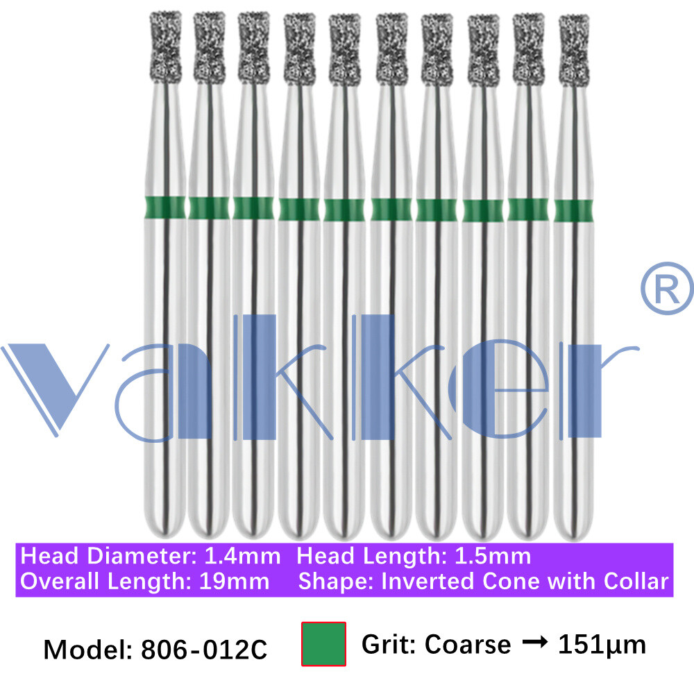 10pc Diamond Burs Shape Inverted Cone & Amalgam Buster Fine Medium Coarse