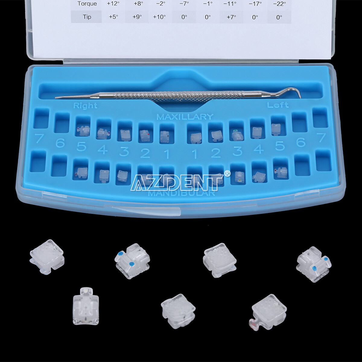 AZDENT Dental Self-Ligating Ceramic Bracket Braces Tool MBT Roth 0.022 Hooks 345