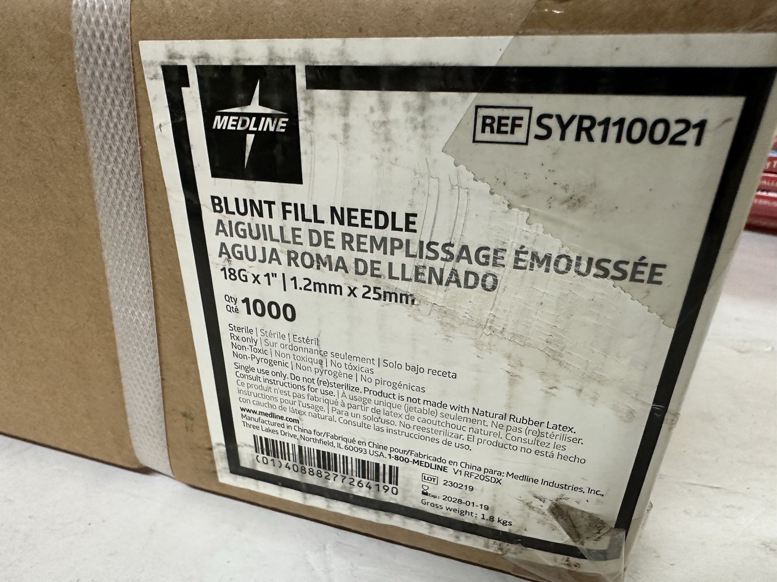 Medline #SYR110021 Blunt Fill Needles (1000PC CASE) 18 Gauge x 1” Length
