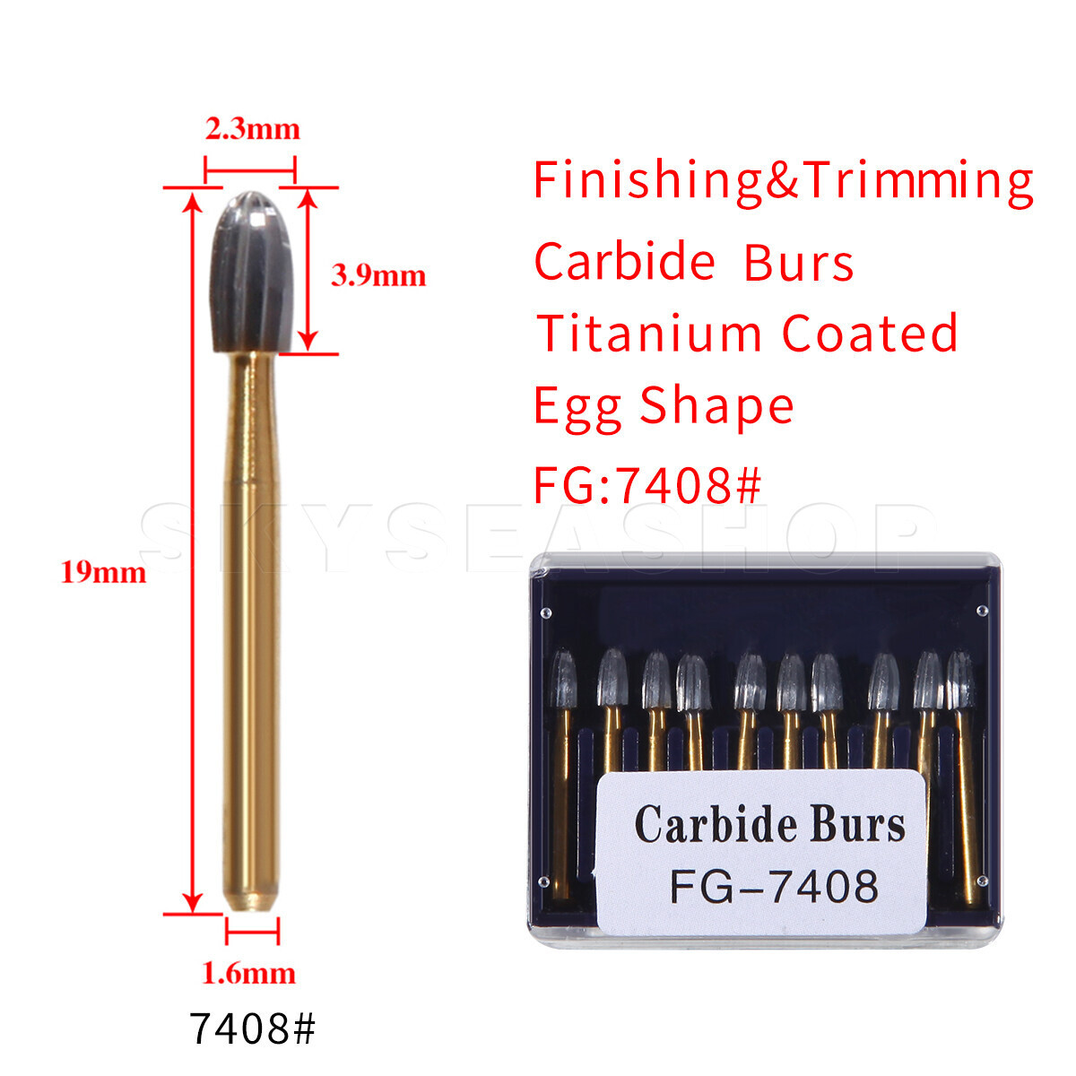 10/20Pcs Dental Tungsten Carbide Bur Trimming and Finishing Egg Football FG7408