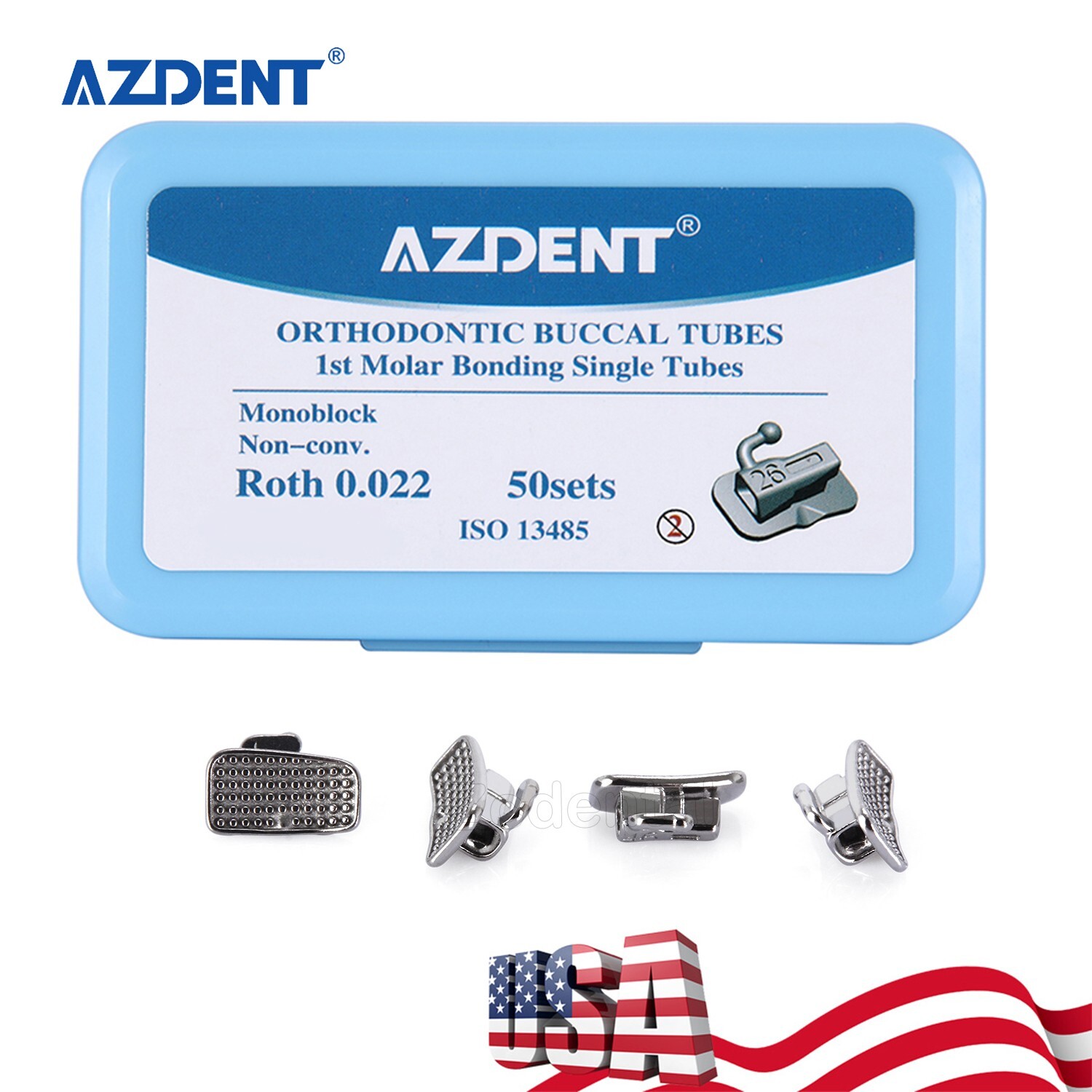 AZDENT Ortodoncia Dental Tubo Bucal 1er Molar Bondable Non-Conv Roth.022