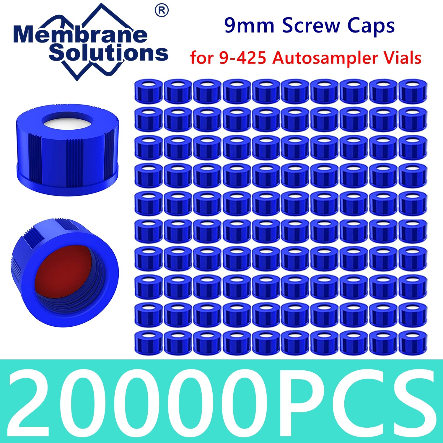 50000Pcs 2ml Vial Caps 9mm Screw Top White Silicone/Red PTFE Septa 9-425 HPLC GC