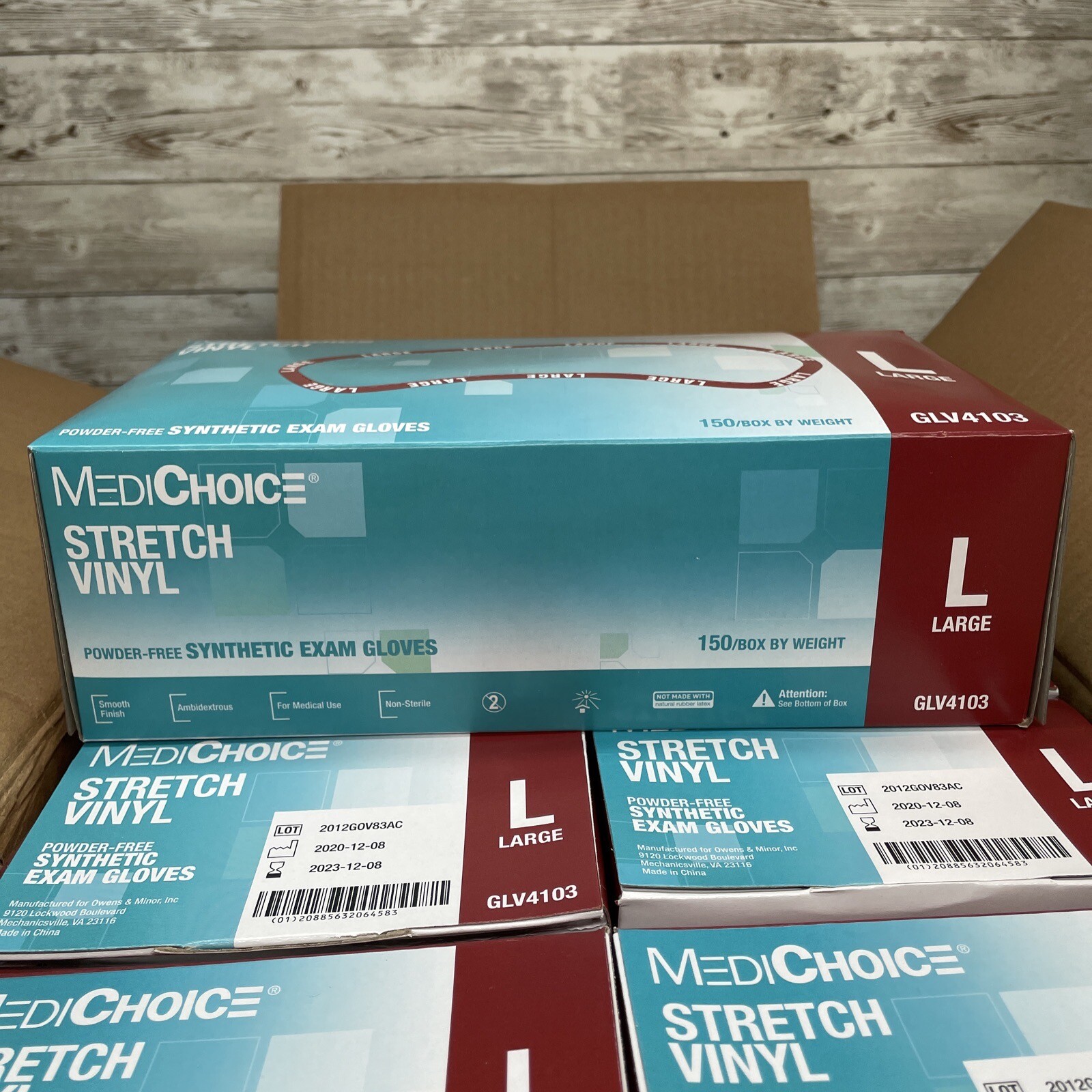 Dented Case Medi Choice Size: LARGE Stretch Vinyl EXAM GLOVES See Dates