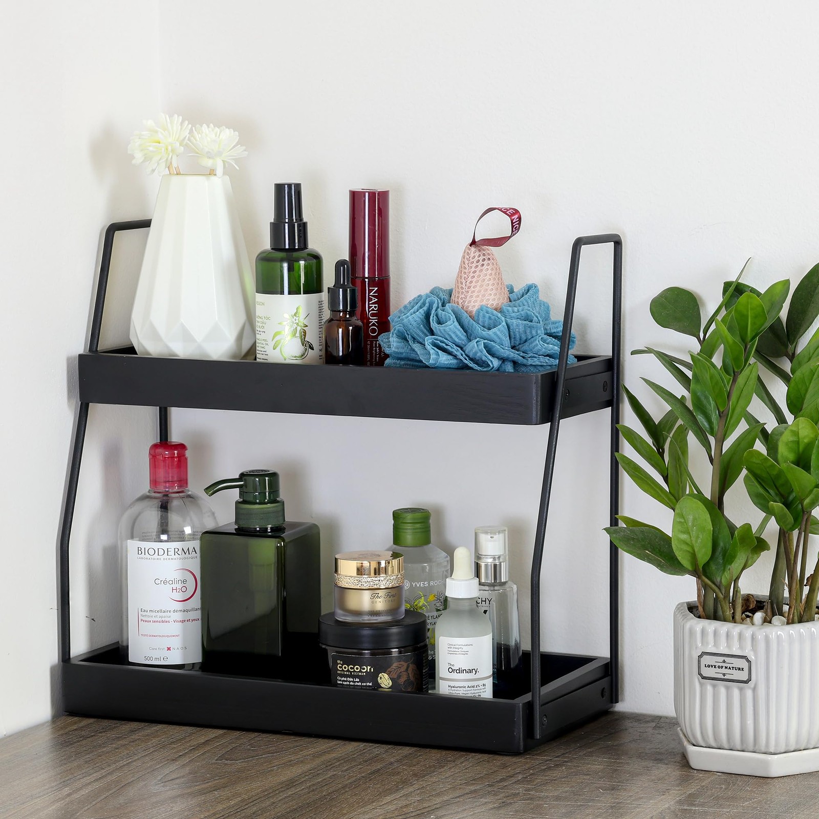 Acacia 2-Tier Wood Bathroom Countertop Organizer Shelf 13.6x14x6.7″
