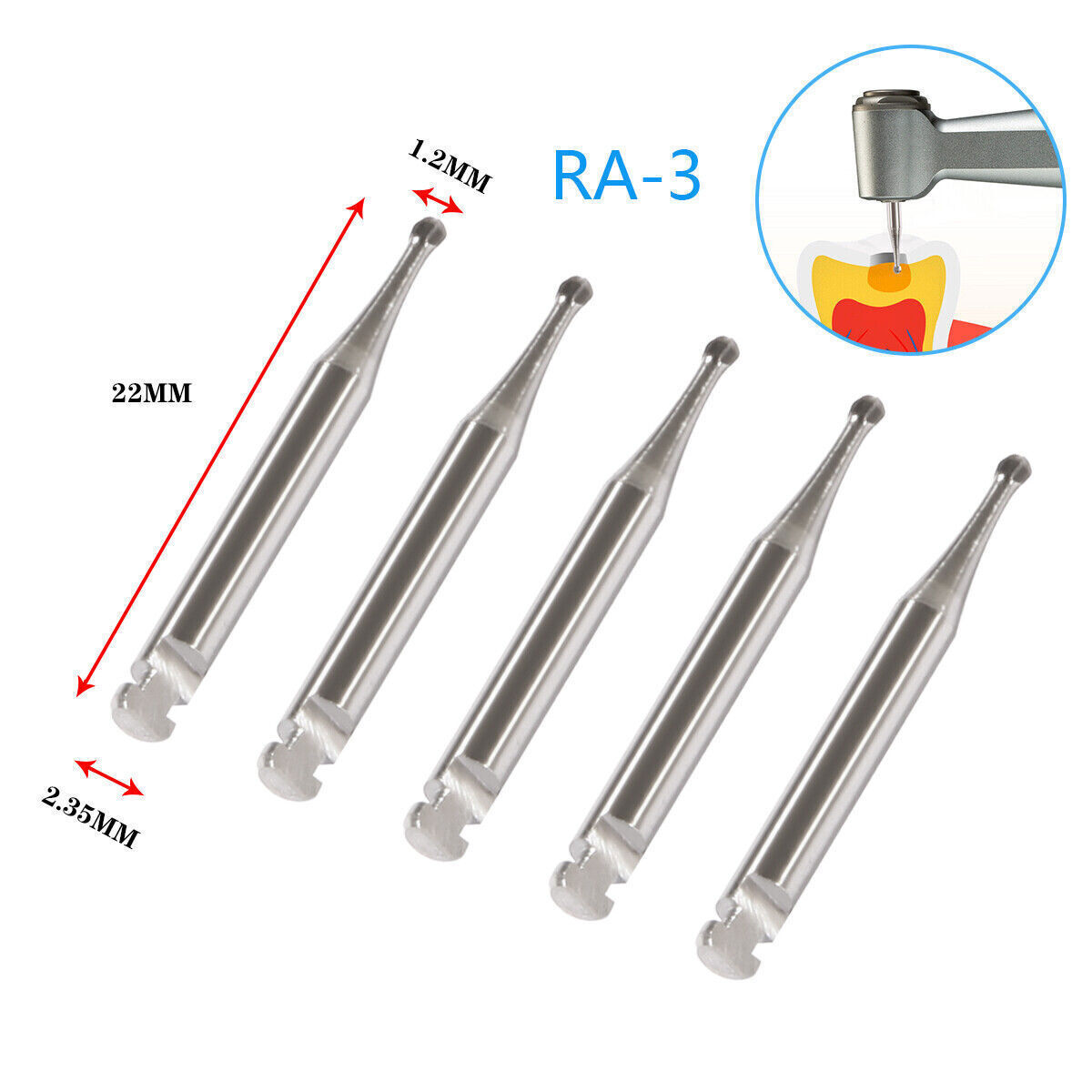 5Pcs Dental Carbide Bur Round f/ Slow Speed Latch Type RA#1-#8 Burs Contra Angle