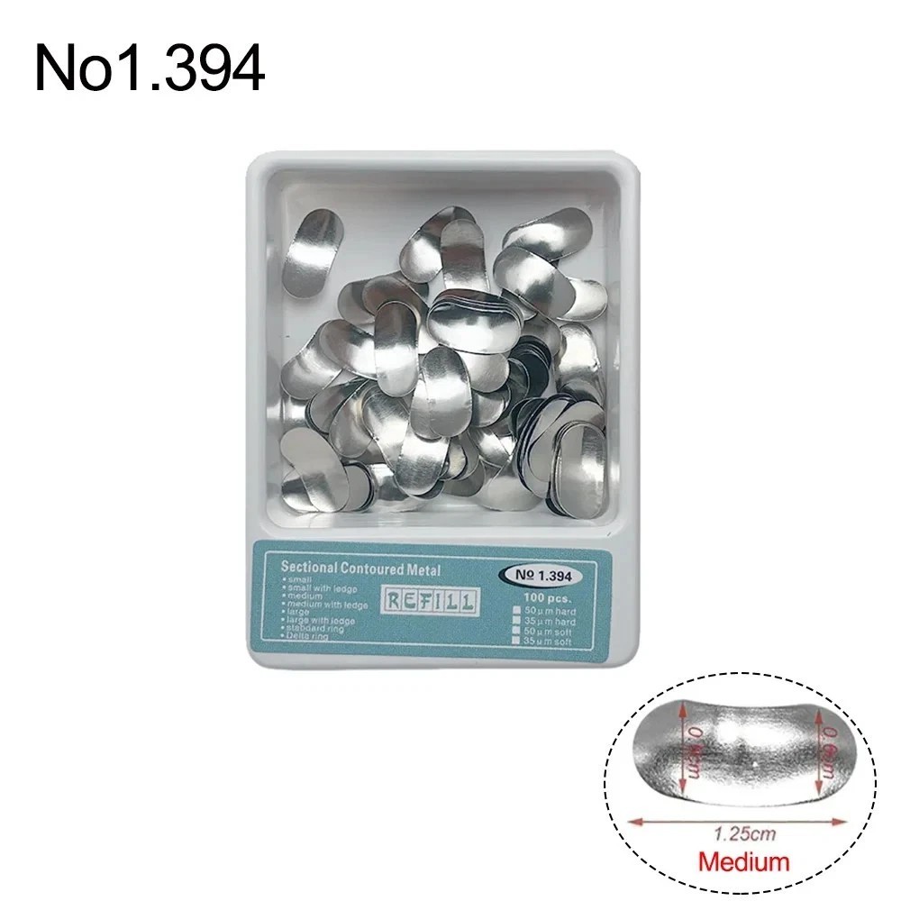 100 Pcs/Box Dental Metal Matrices Refill Matrix Band Sectional Contoured Ledge