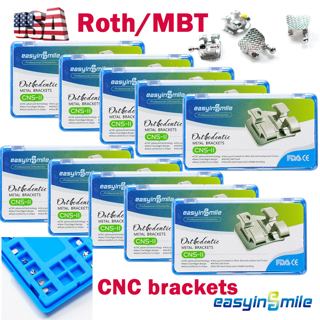 EASYINSMILE Dental Brackets Orthodontic Braces MINI Roth/MBT 022 345 Hook Mesh