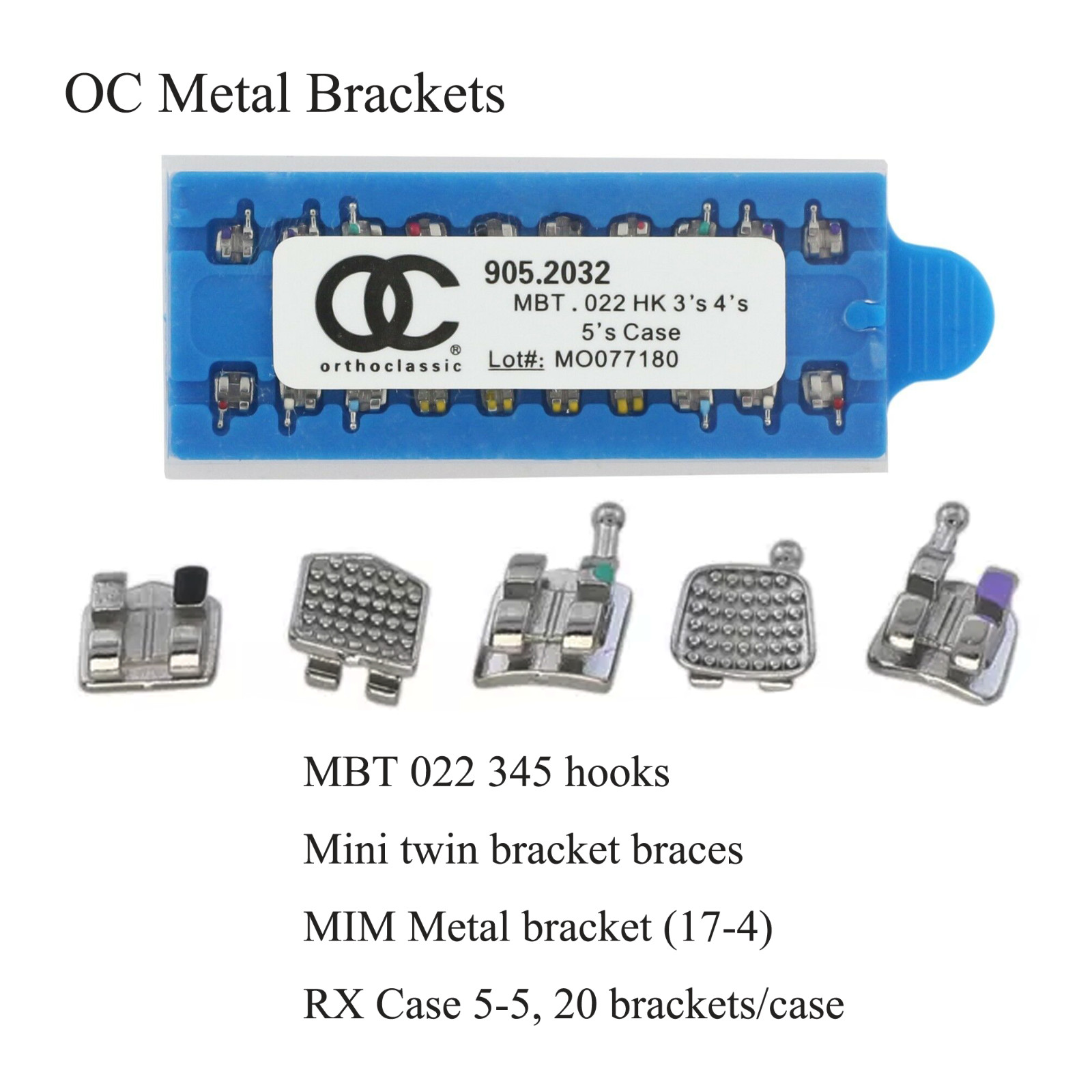 Dental Orthodontic Mini Brackets Metal Braces Roth MBT 022 Hooks on 345 MIM 5-5