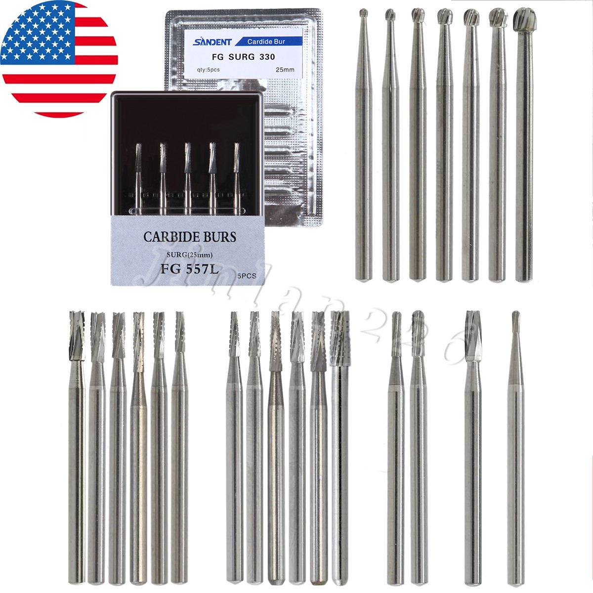 FGOS FGXL Dental Surgical Carbide Burs 25mm Cross Cut Flat End Taper Fissure