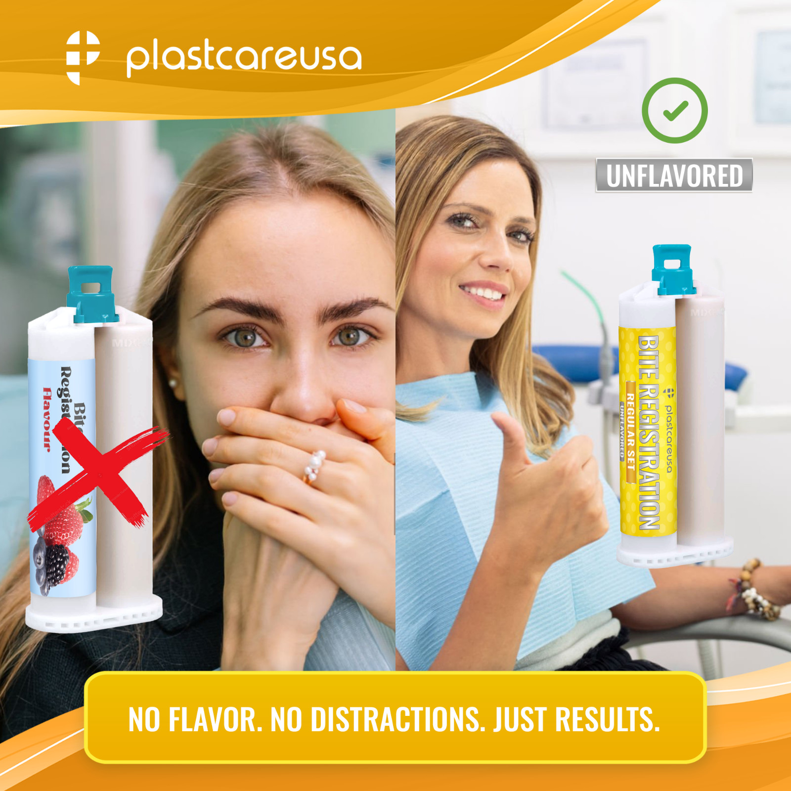 8 X 50ML Dental Bite Registration Material REGULAR Set Unflavored Cartridges