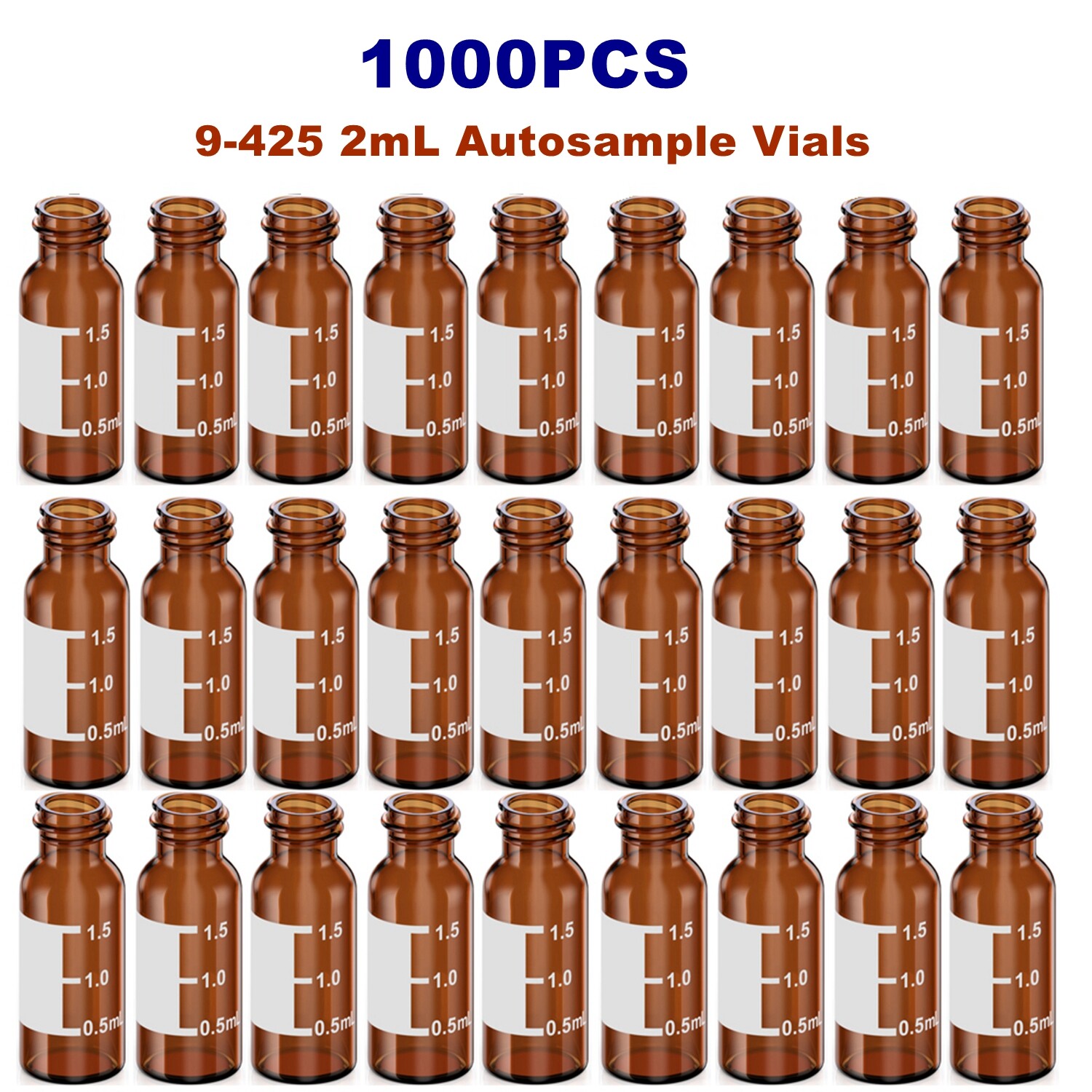 50000x 2ml 9mm HPLC Vials Clear Autosampler Borosilicate Sample Graduation 9-425