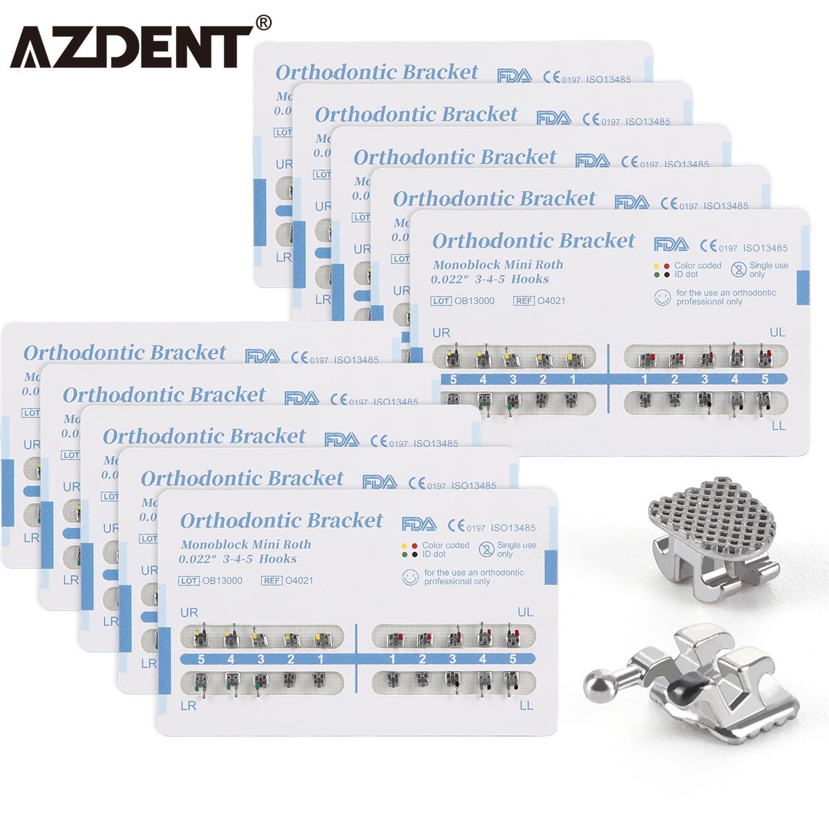 10 Packs Dental Orthodontic Brackets Removable Color Coded Braces Mini Roth.022