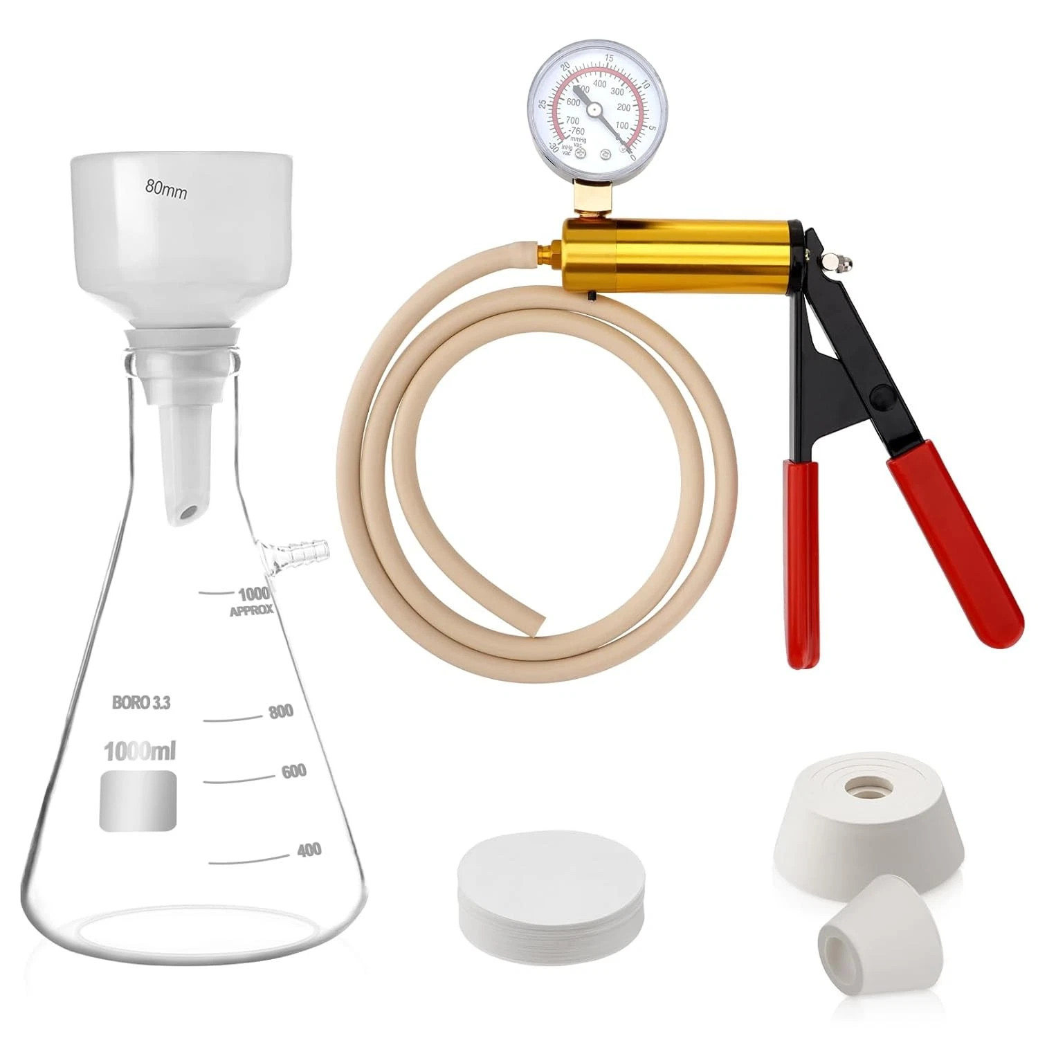 1000ml Buchner Funnel Flask Kit with Hand Pump Vacuum Lab Filters kit Optional