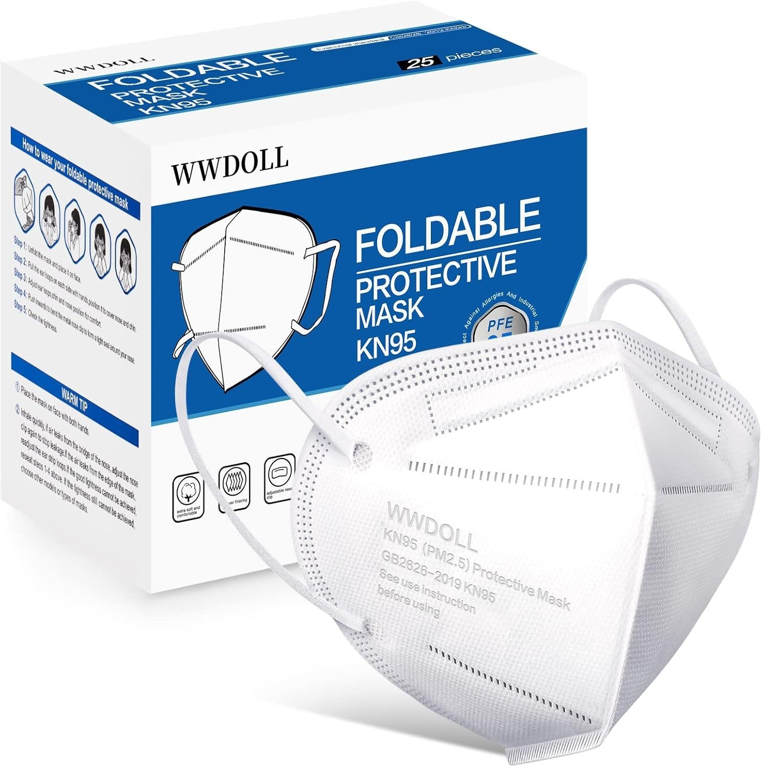 Comfortable 5-Layer KN95 Masks – 25 Pack, Adjustable Fit for Everyday Use