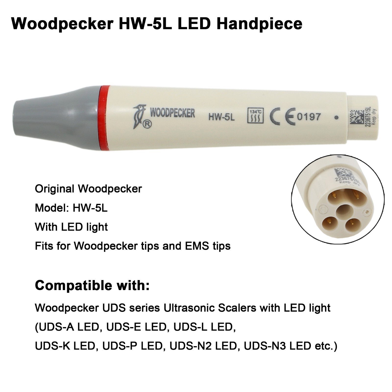 Woodpecker HW-5L Ultrasonic Scaler Handpiece Dental Piezo Tips G1 G4 P1 P3 EMS
