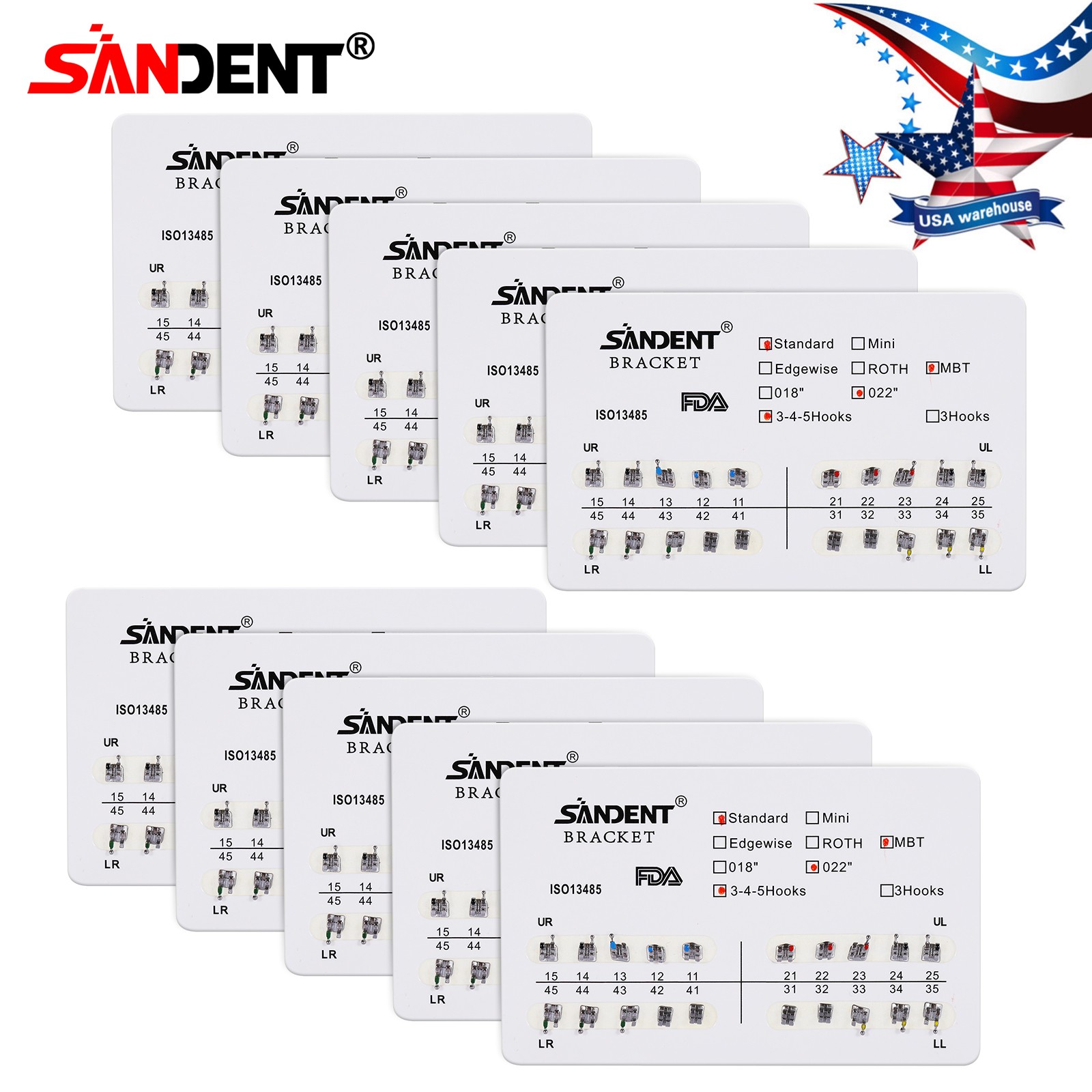 Dental Orthodontics Brackets Brace Standard MBT.022 Hooks 3-4-5 Metal 20pcs/pack