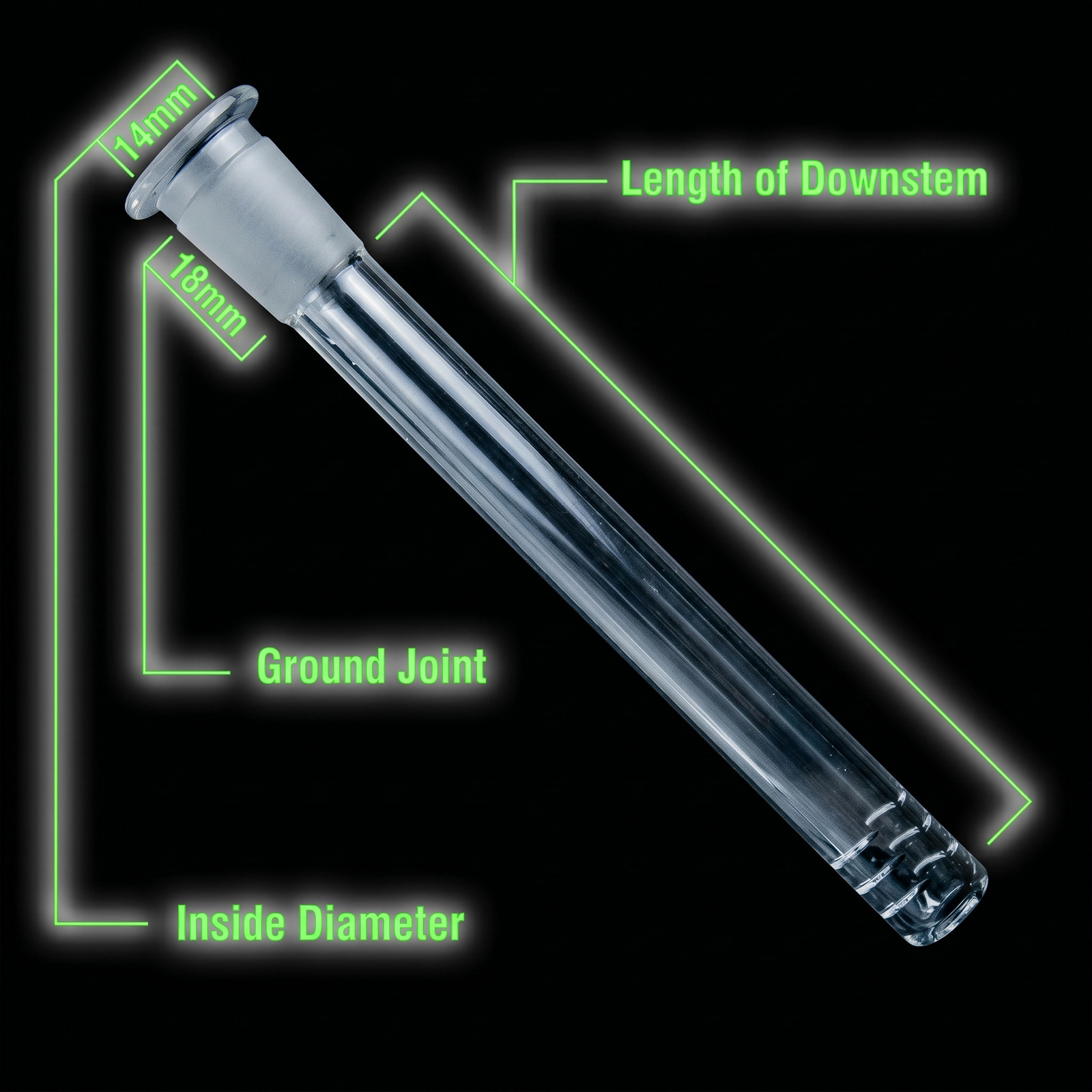 Clear Pyrex Borosilicate Lab Glass 18mm / 14mm Low Profile Downstem (2.5-7″)