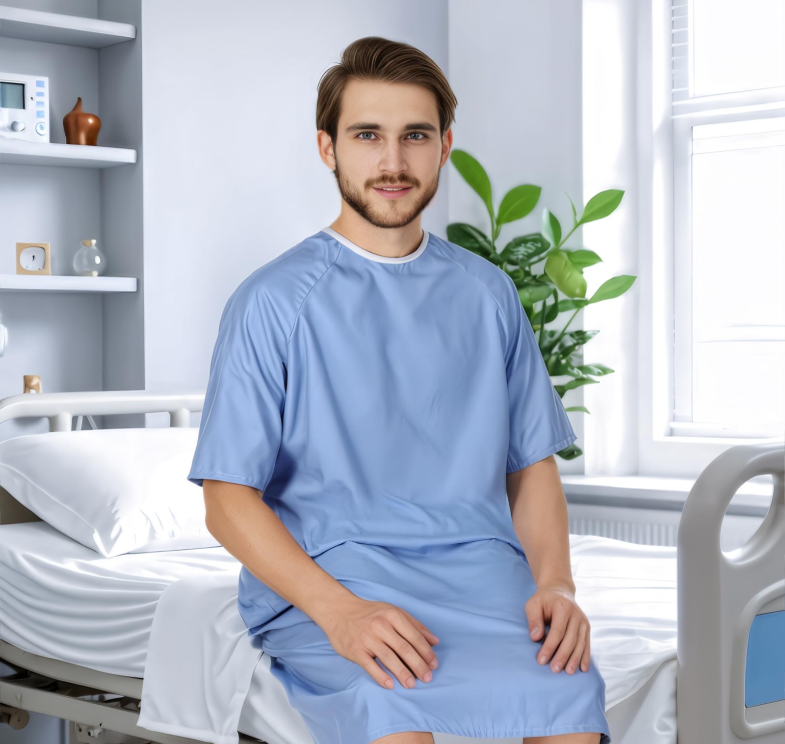 Men’s Hospital Gown Soft and Comfortable Patient Gown X-Small-Small Ciel Blue