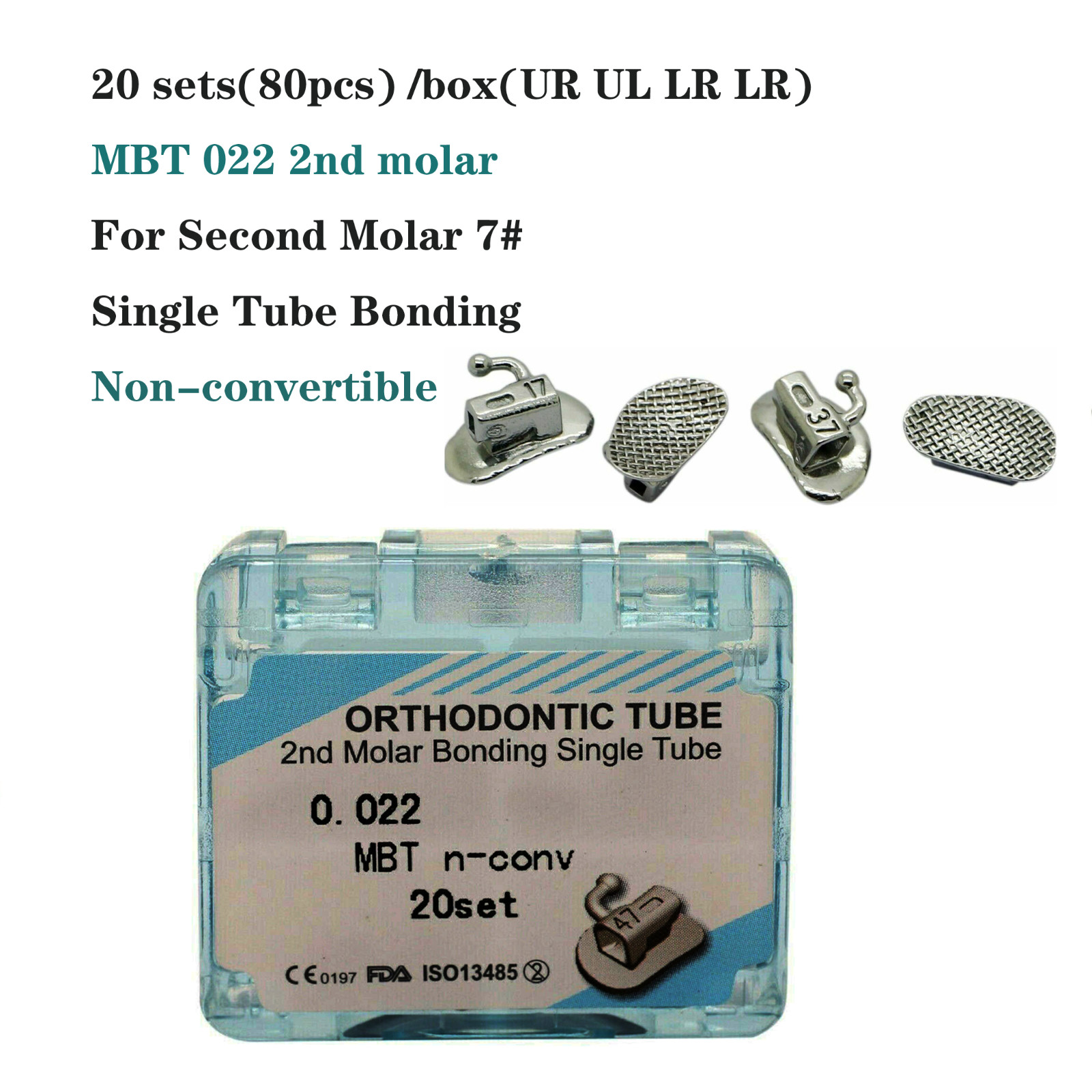 Dental Orthodontic Buccal Tubes 1st 2nd Molar Bracket Roth MBT 022 Bondable