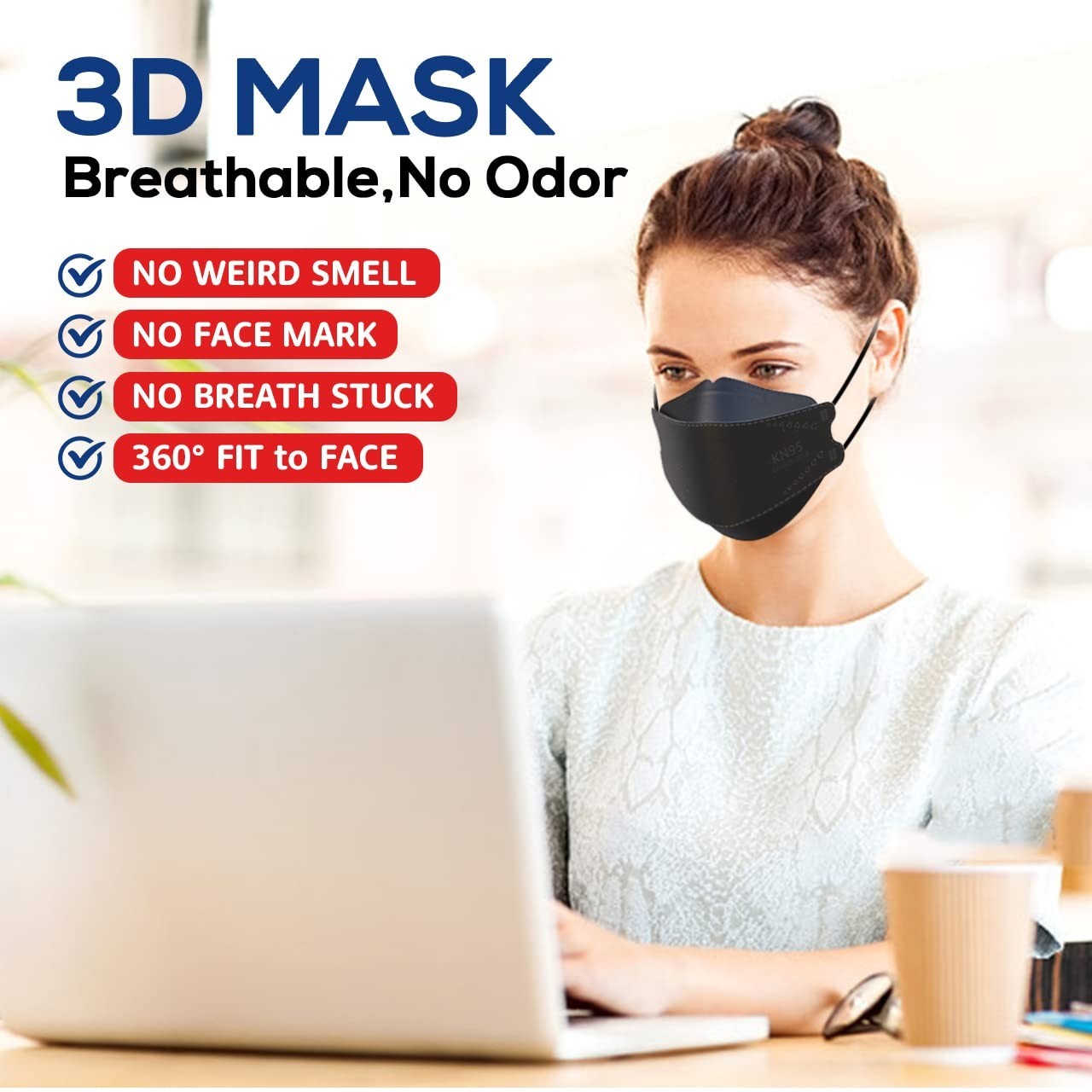Lightweight KN95 Face Masks 100 Pack Skin Friendly Black for Everyday Protection
