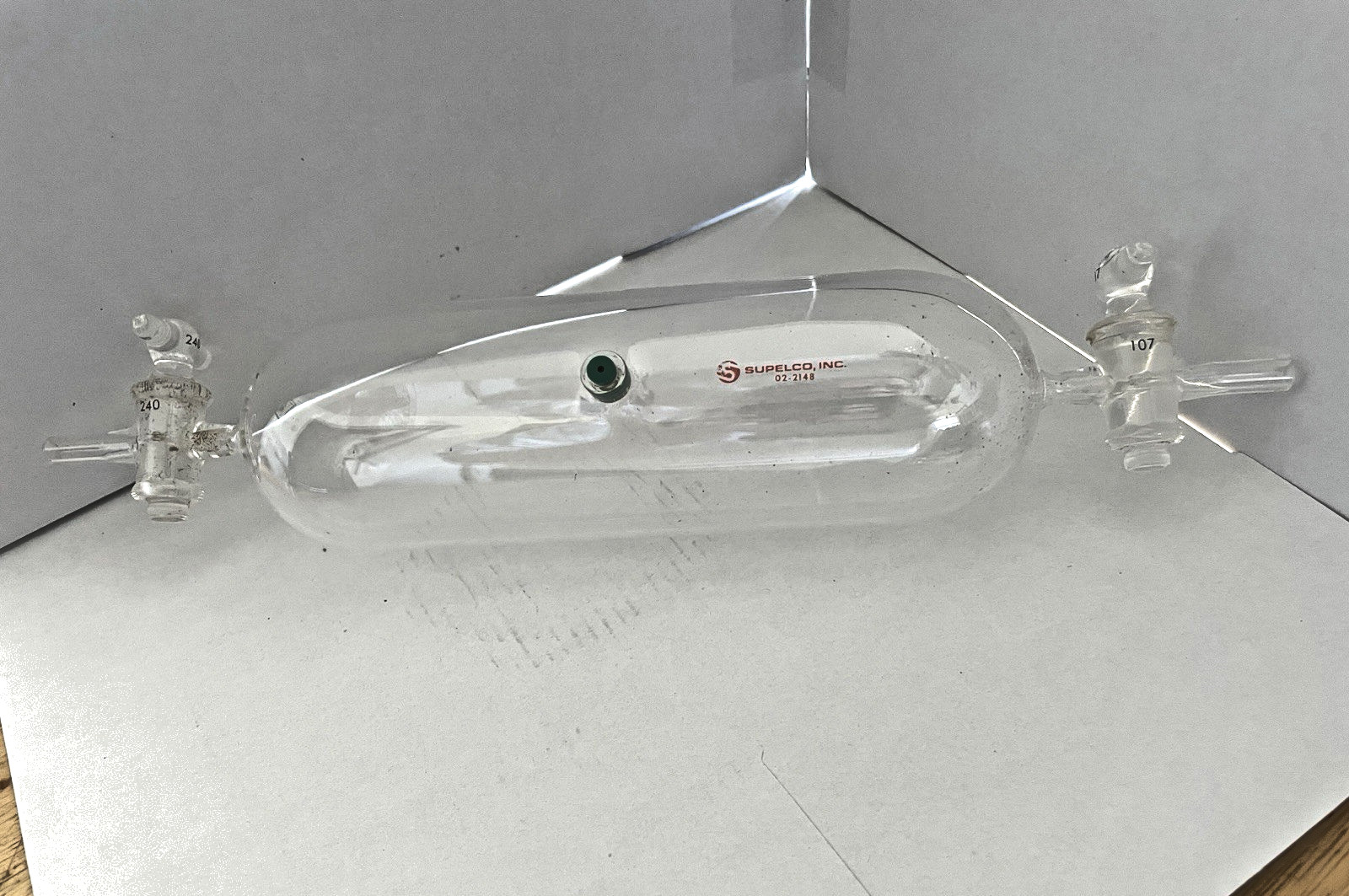 Supelco Gas Sampling Lab Bulb Model # 02-2148 w/ Glass Stopcocks – 250ML? – Used